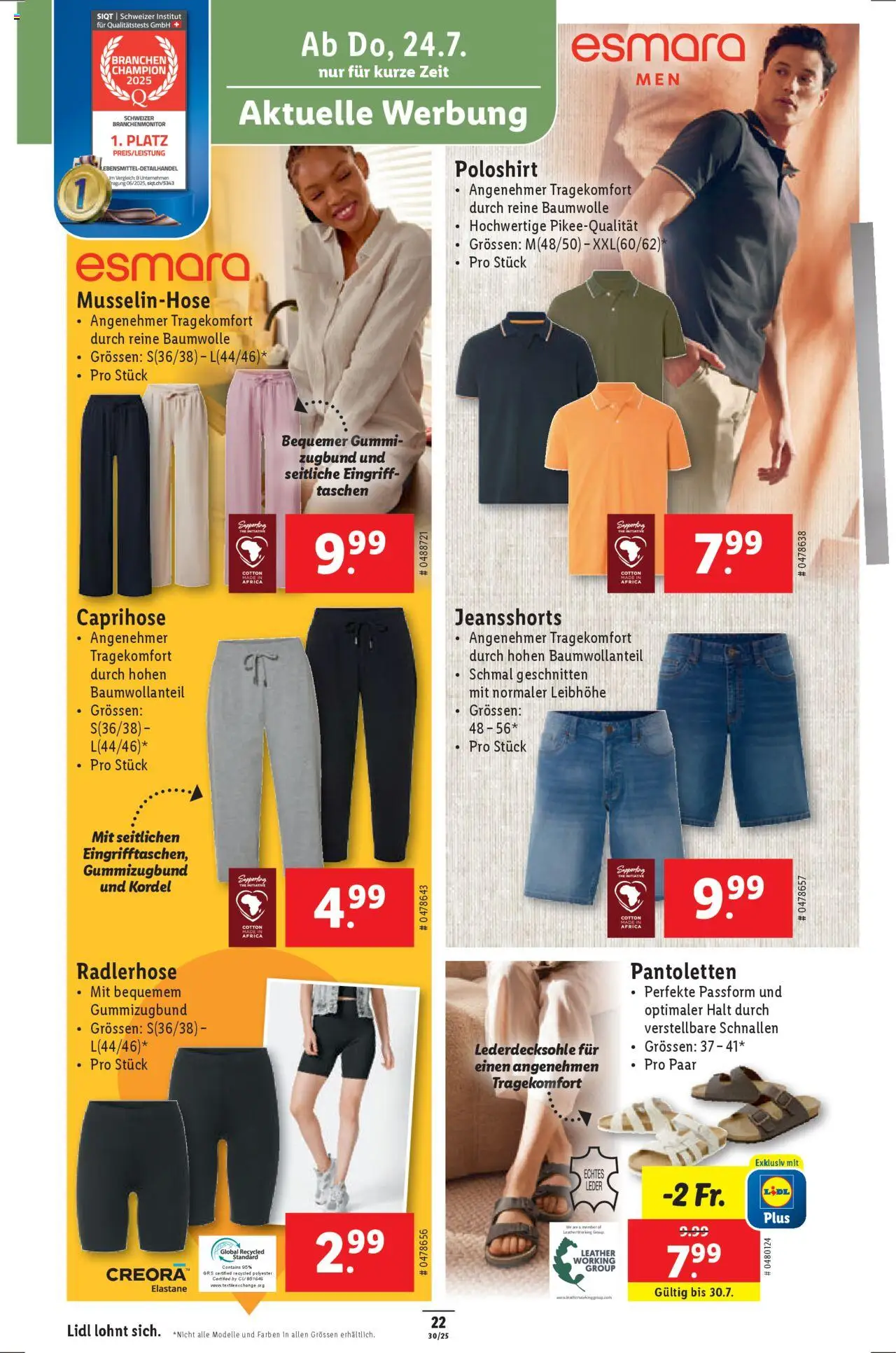 Lidl Aktionen ab 24.07.2025 | Seite: 24 | Produkte: Poloshirt, Caprihose, Radlerhose
