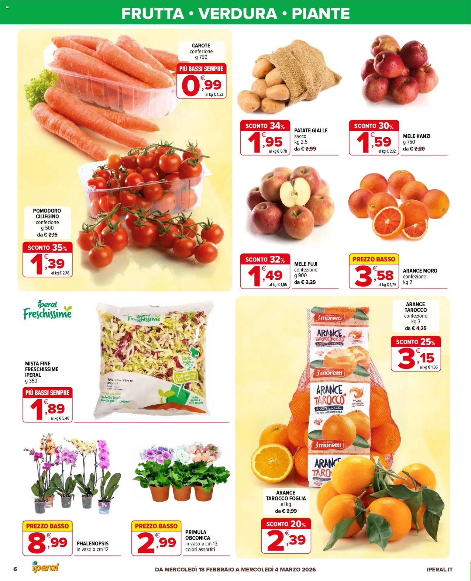 Volantino Iperal del 18.02.2026 | Pagina: 6 | Prodotti: Mele, Frutta, Pomodoro, Carote