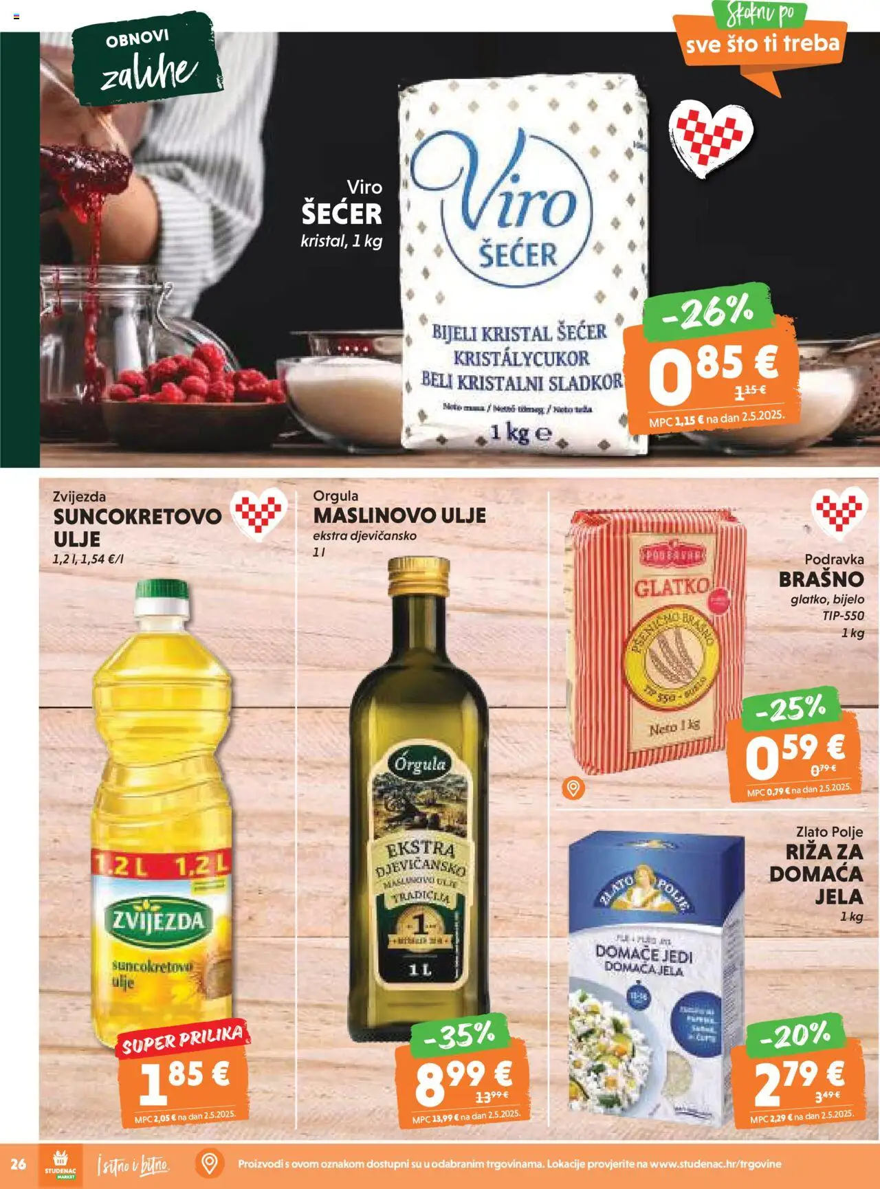 Studenac katalog | vrijedi od 10.09.2025 | Stranica: 26 | Proizvodi: Maslinovo ulje, Riža, Brašno, Šećer