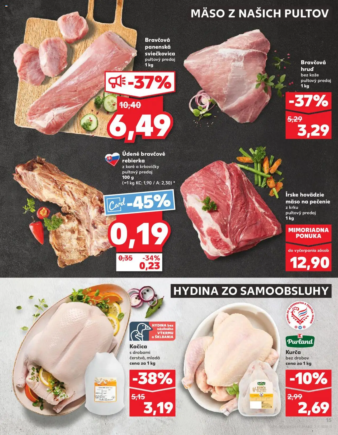 Nové Kaufland akcie – leták je platný od 23.10.2025 | Strana: 15 | Produkty: Hovädzie mäso, Kačica, Kurča