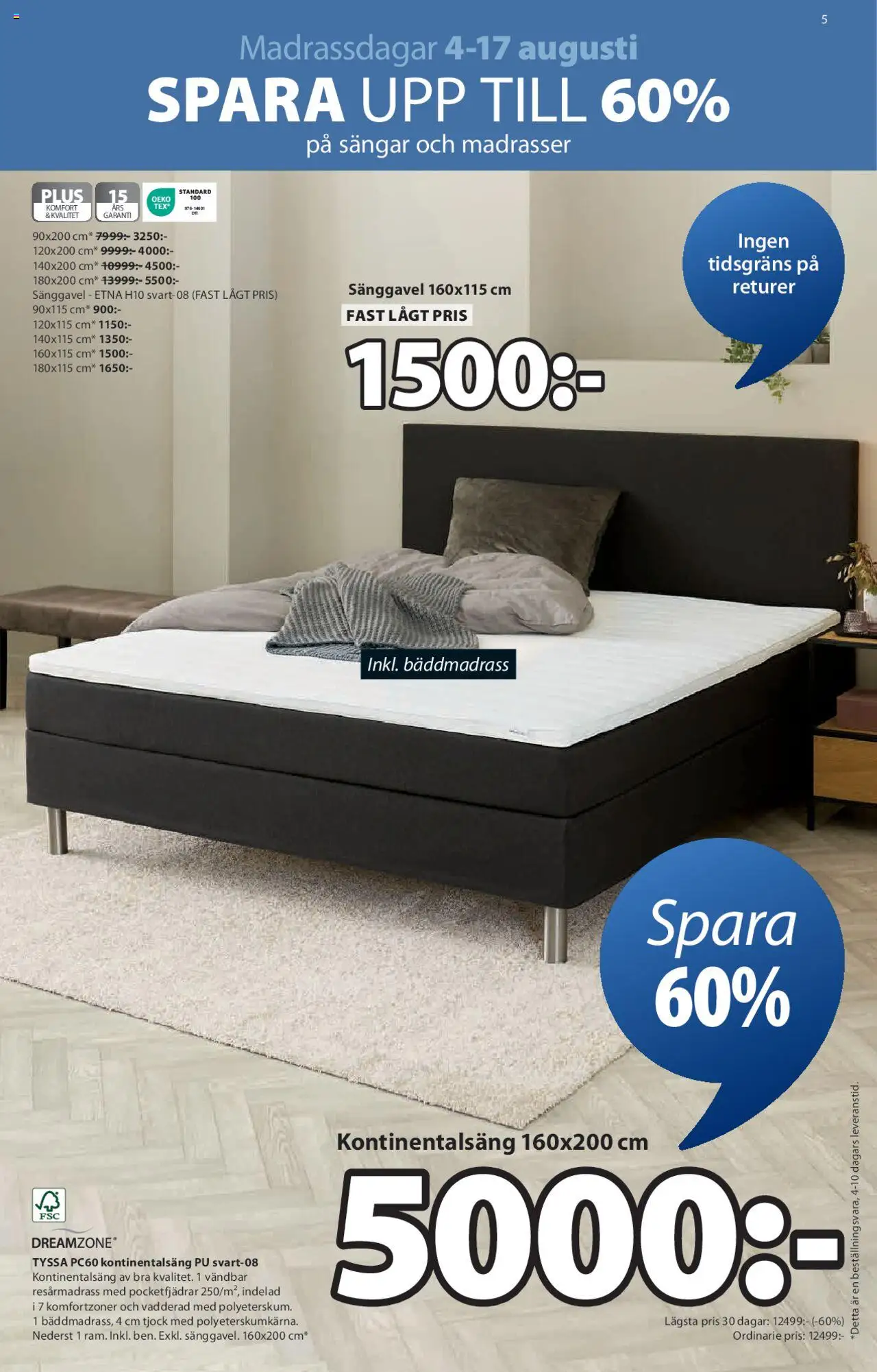 JYSK reklamblad aktuell från 04.08.2025 | Sida: 5 | Produkter: Bäddmadrass, Resårmadrass, Sänggavel