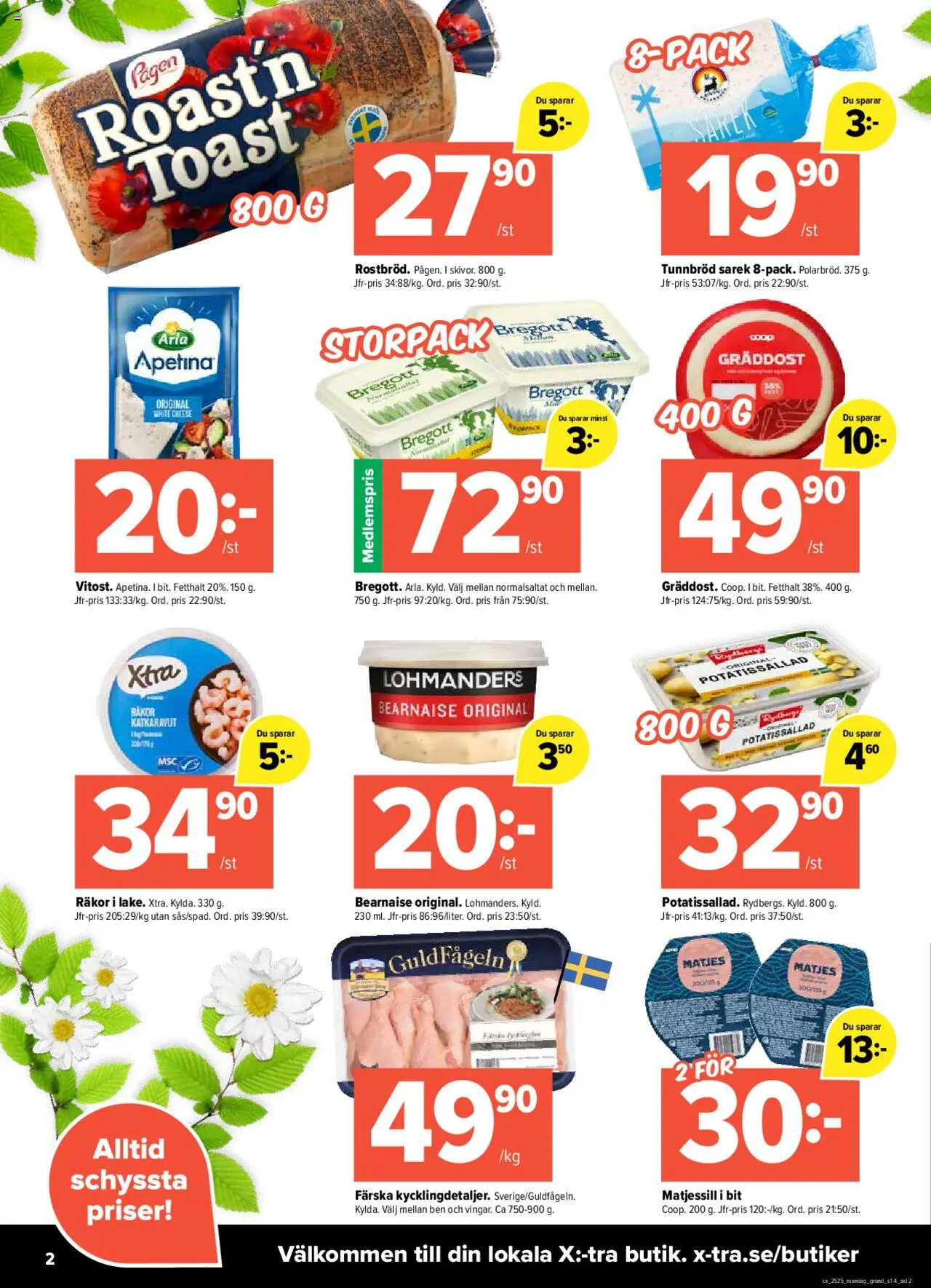 Coop X:-TRA reklamblad aktuell från 16.06.2025 | Sida: 2 | Produkter: Potatissallad, Tunnbröd, Bregott, Räkor