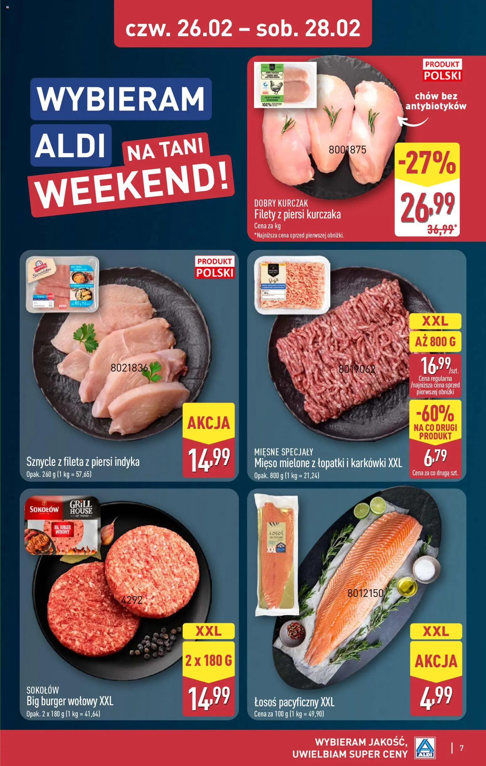 Aldi Polsko leták - Oferta weekendowa od 26.02.2026 | Strana: 7 | Produkty: Burger, Losos