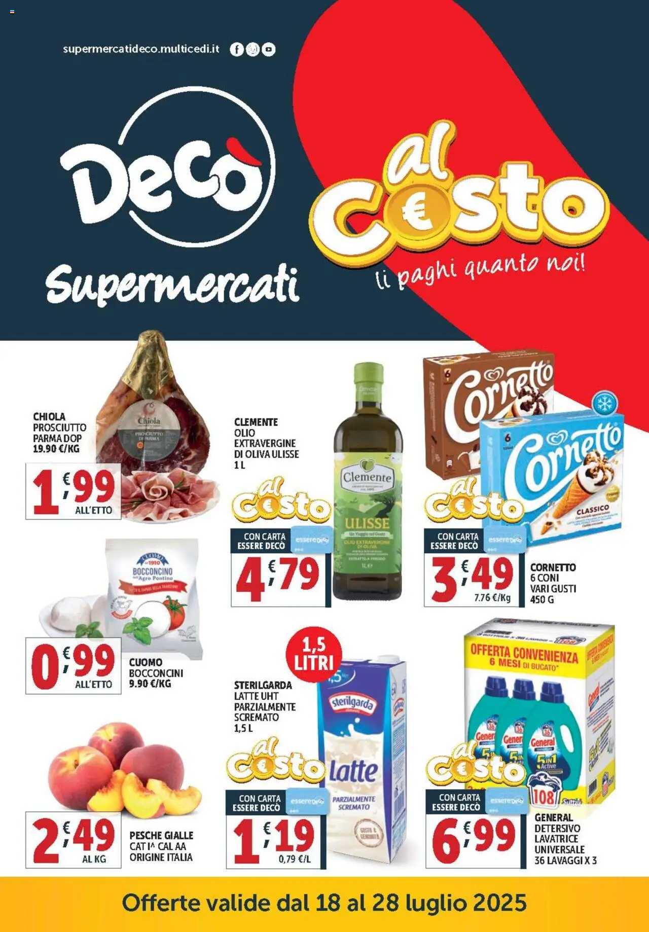 Volantino Decò del 18.07.2025 | Pagina: 1 | Prodotti: Latte, Olio, Prosciutto, Lavatrice