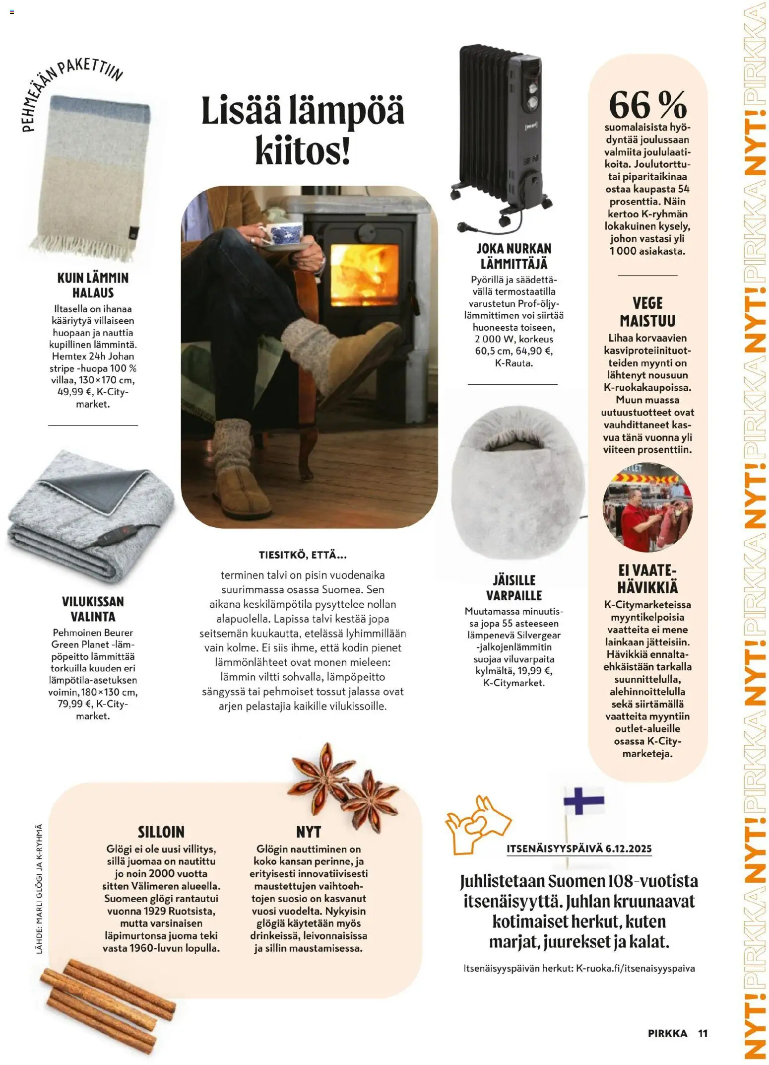 K-Supermarket - Pirkka – voimassa 03.12.2025 alkaen | Sivu: 11 | Tuotteet: Viltti, Voi, Tossut, Huopa