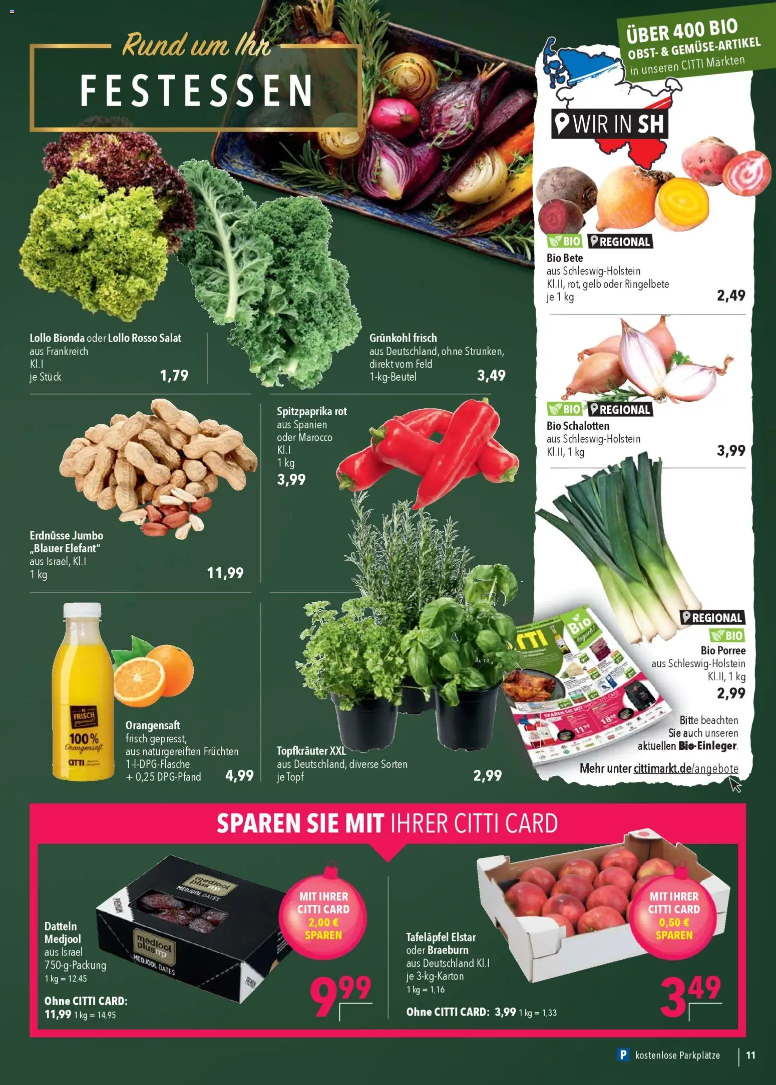 CITTI Markt Prospekt 	 – gültig ab 03.12.2025 | Seite: 11 | Produkte: Erdnüsse, Orangensaft, Obst, Salat