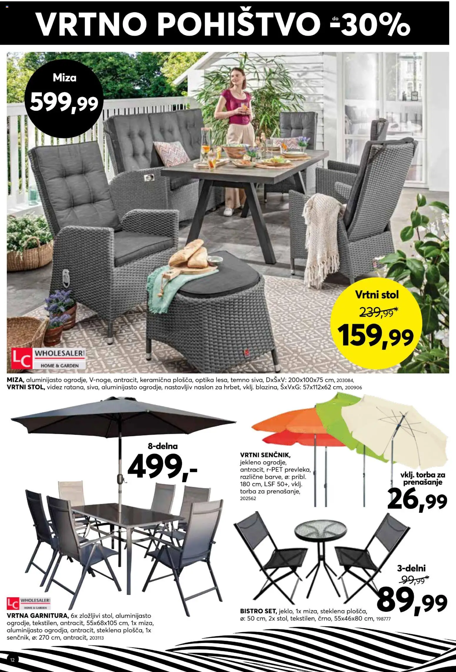 Novi Dipo katalog ponudbe – veljaven od 22.04.2026 | Stran: 12 | Izdelki: Pohištvo, Miza, Stol, Vrtno pohistvo