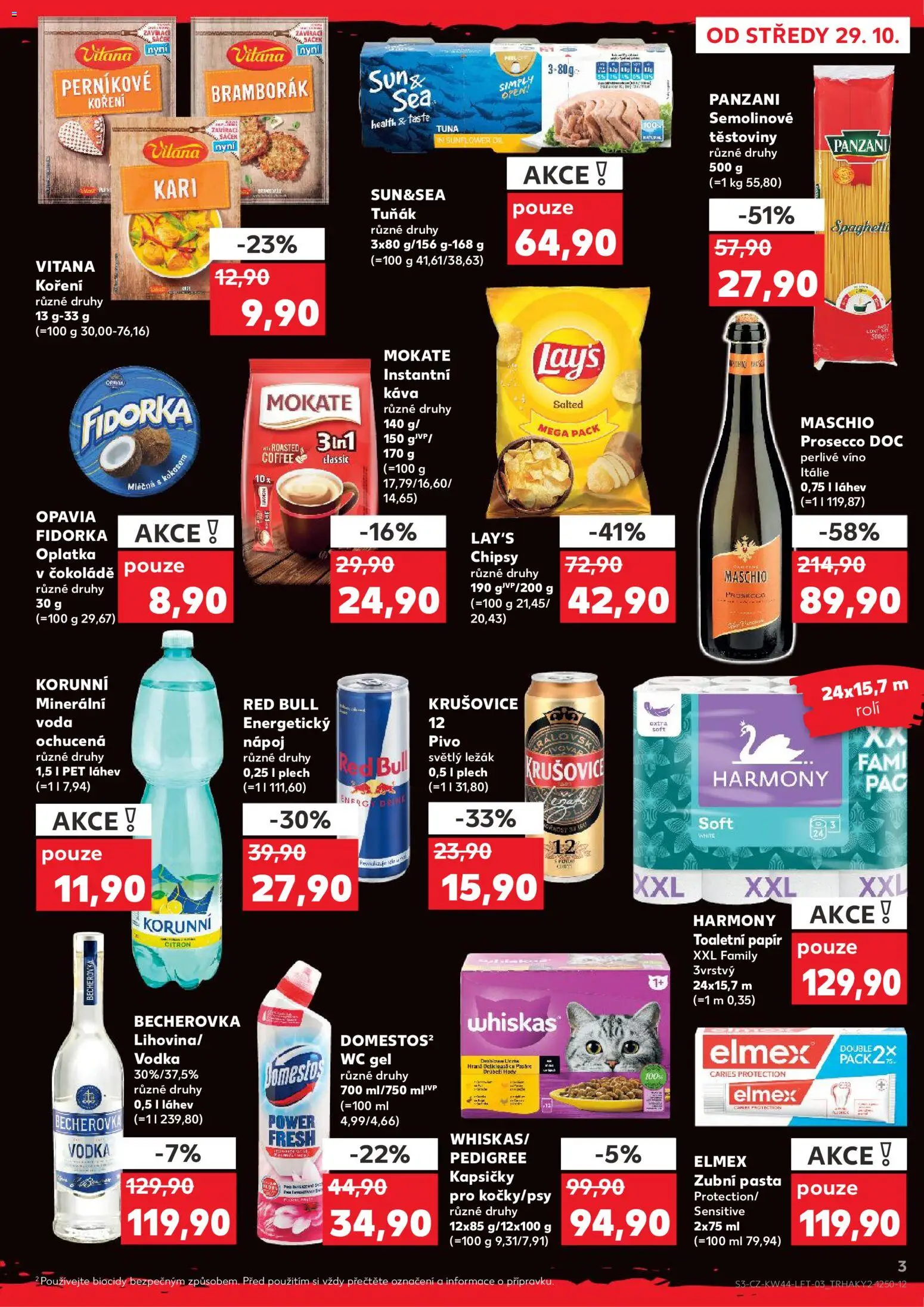 Kaufland leták - Kolín od 29.10.2025 | Strana: 3 | Produkty: Těstoviny, Krušovice, Becherovka, Fidorka
