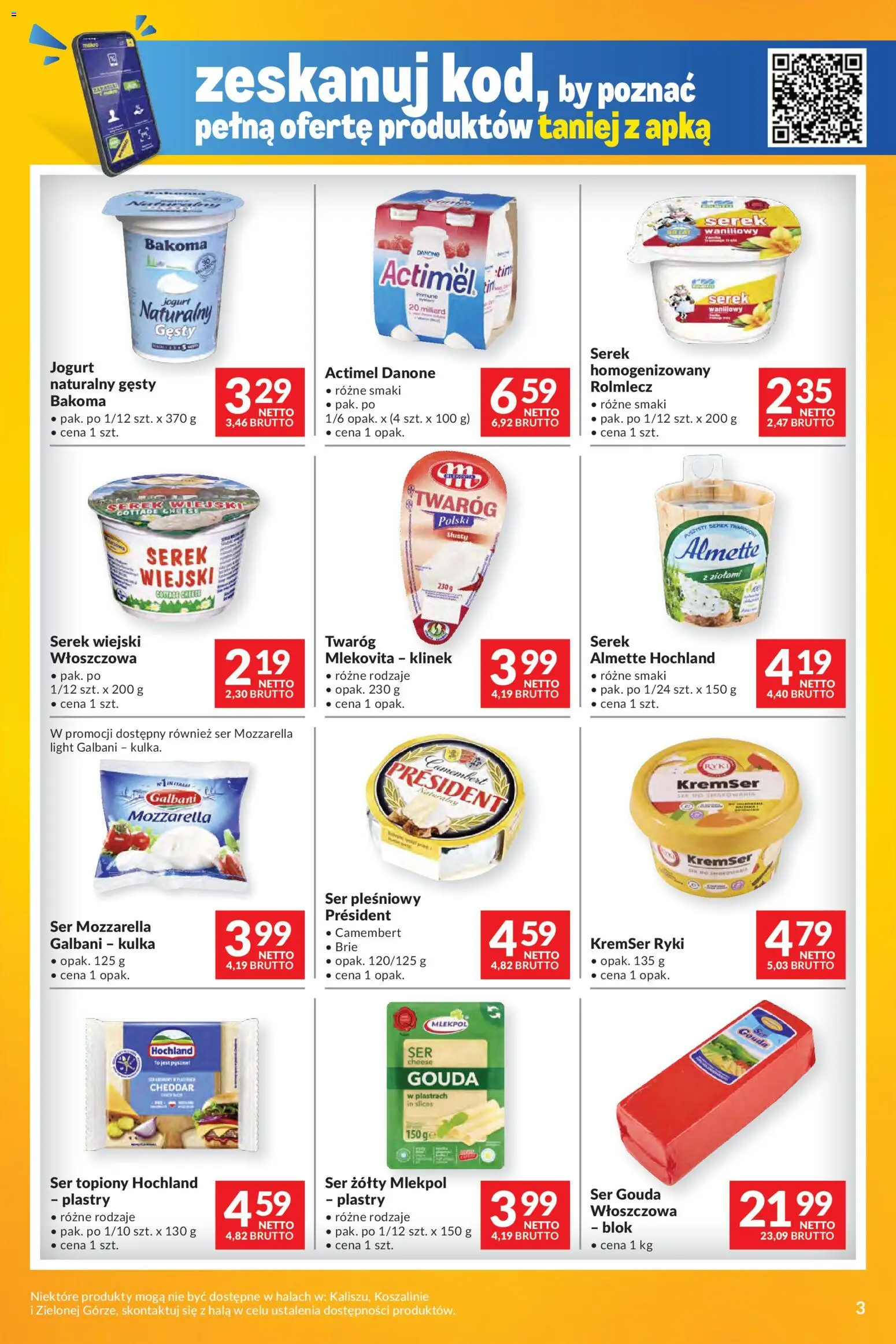 Makro Gazetka - Mega oferty dla Twojego Sklepu od 27.12.2025 | Strona: 3 | Produkty: Ser żółty, Ser topiony, Jogurt naturalny, Camembert