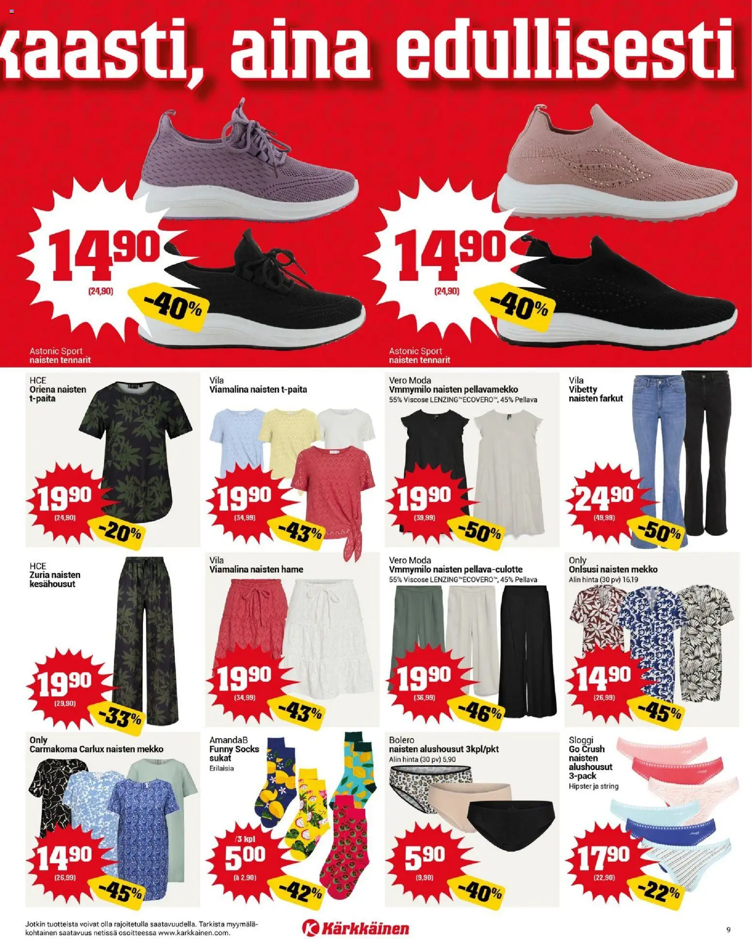 Kärkkäinen tarjoukset – voimassa 23.04.2026 alkaen | Sivu: 9 | Tuotteet: Hame, Sukat, Alushousut, Mekko