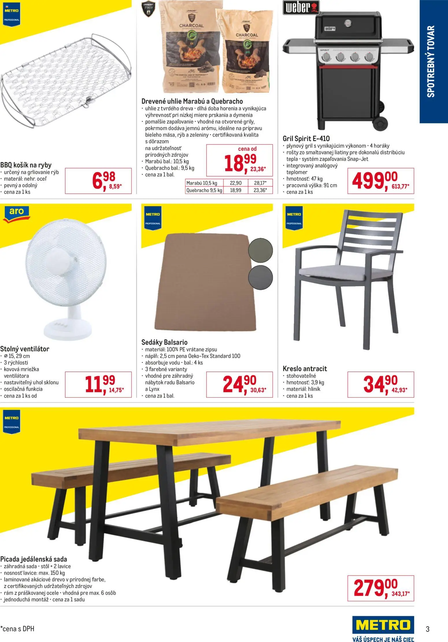 Nové Metro akcie – leták je platný od 25.03.2026 | Strana: 3 | Produkty: Nábytok, Gril, Stôl, Ventilátor