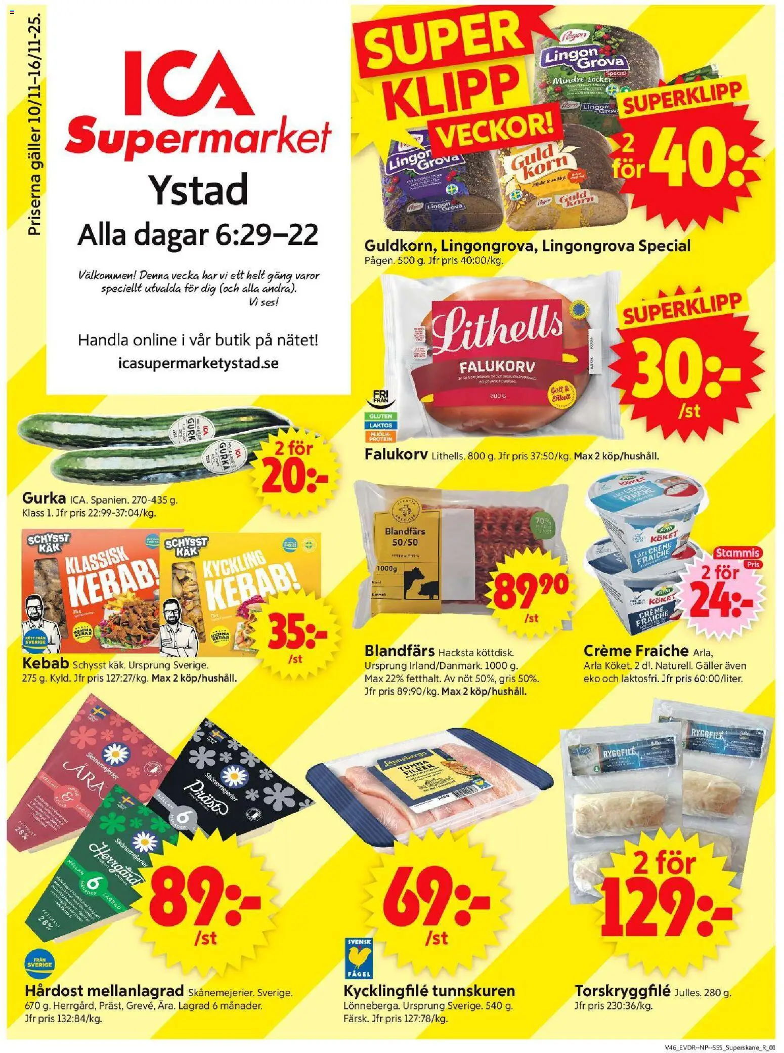 ICA Supermarket reklamblad aktuell från 10.11.2025 | Sida: 1 | Produkter: Kycklingfile, Lingongrova, Creme fraiche, Mjölk