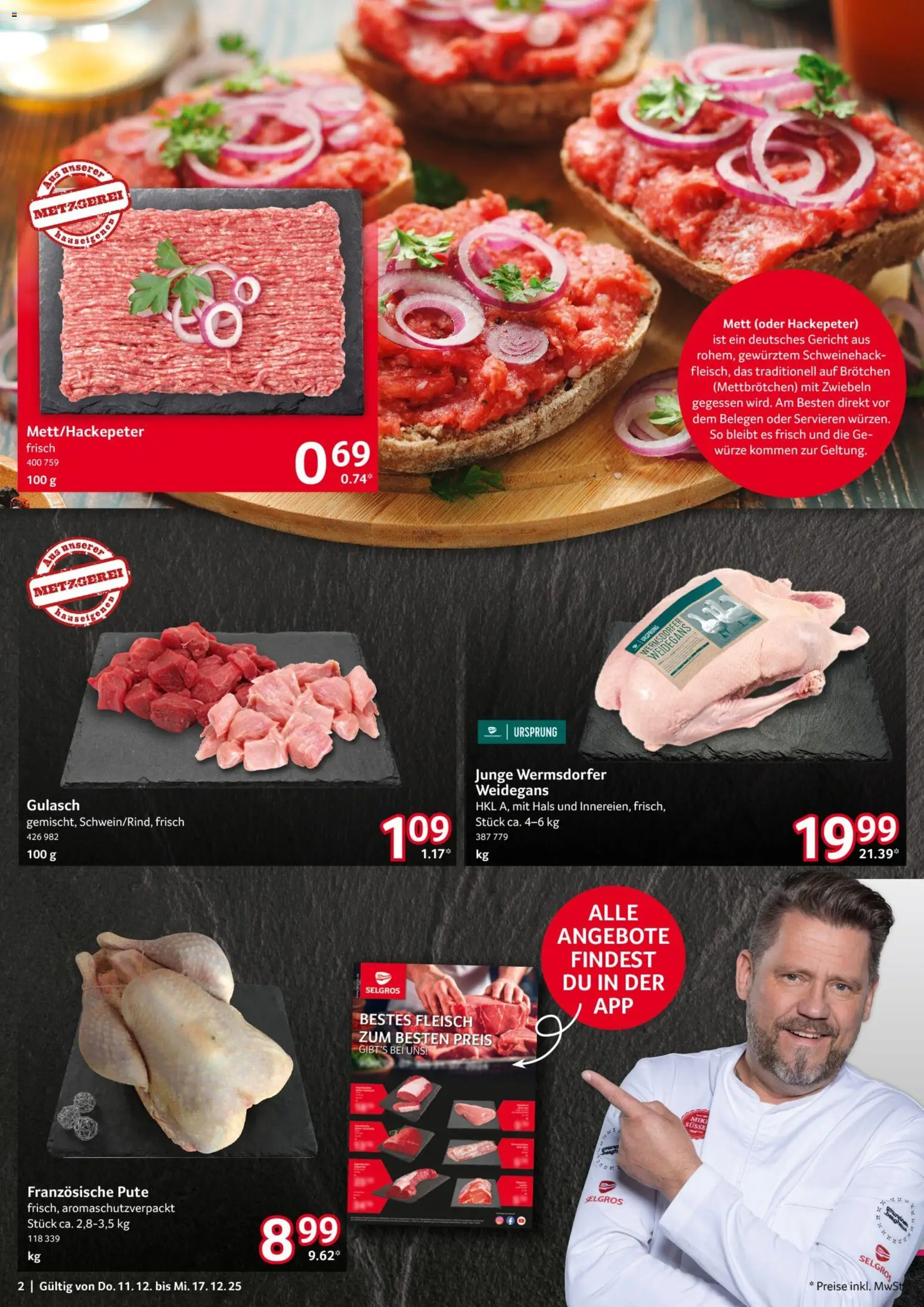 Selgros Prospekt 	 – gültig ab 11.12.2025 | Seite: 2 | Produkte: Pute, Zwiebeln, Gulasch, Fleisch