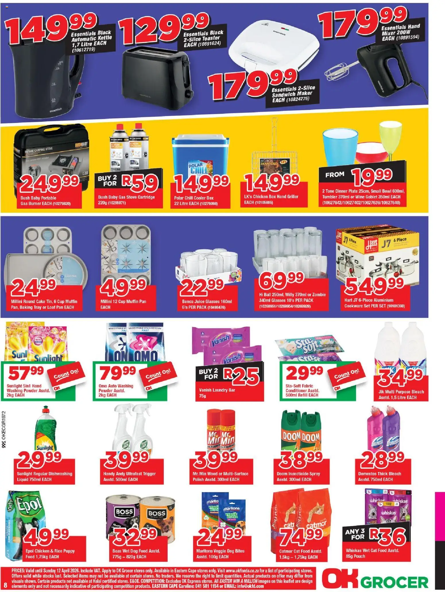 New OK Foods catalogue – valid from 25.03.2026 | Page: 8 | Products: Kettle, Box, Gas stove, Cat food
