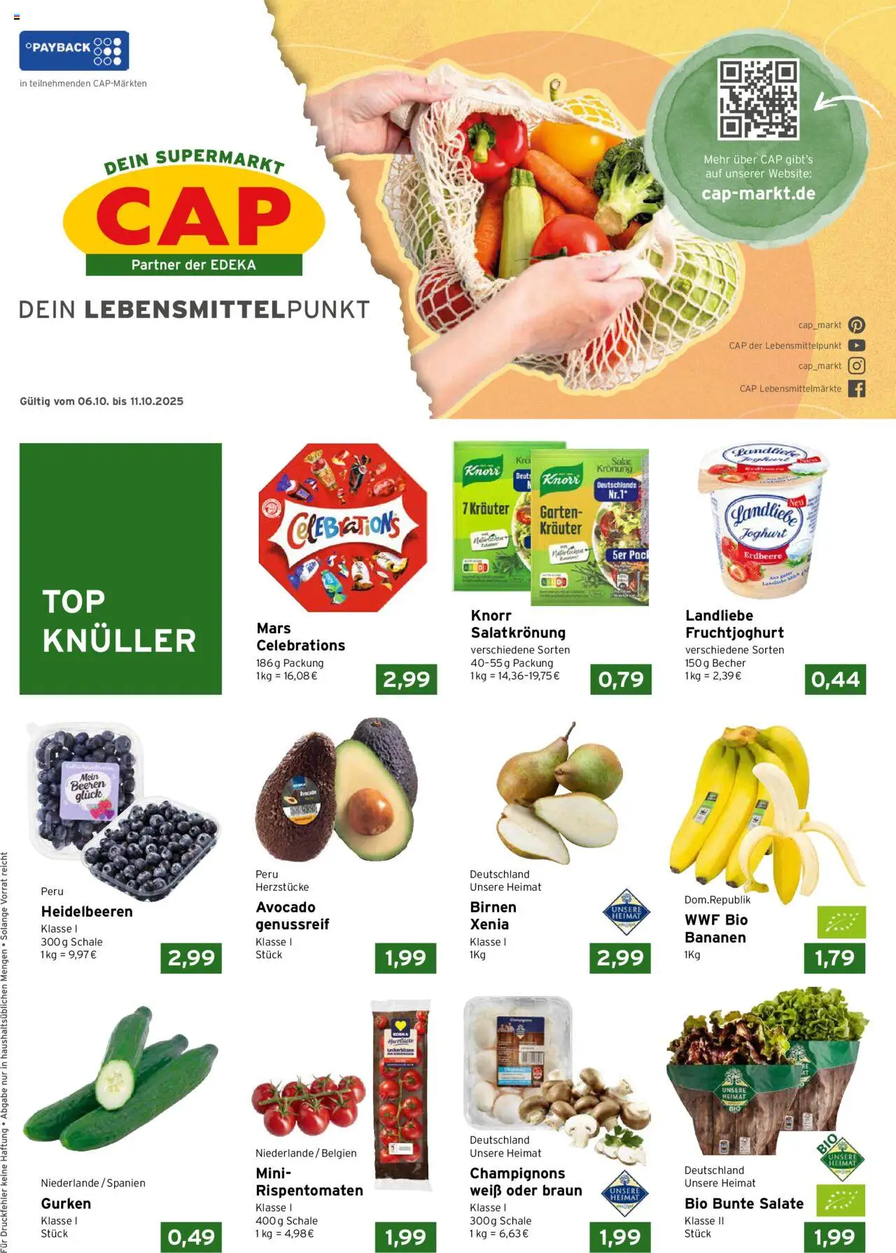 CAP Markt Prospekt – gültig ab 06.10.2025 | Seite: 1 | Produkte: Knorr, Celebrations, Gurken, Salat