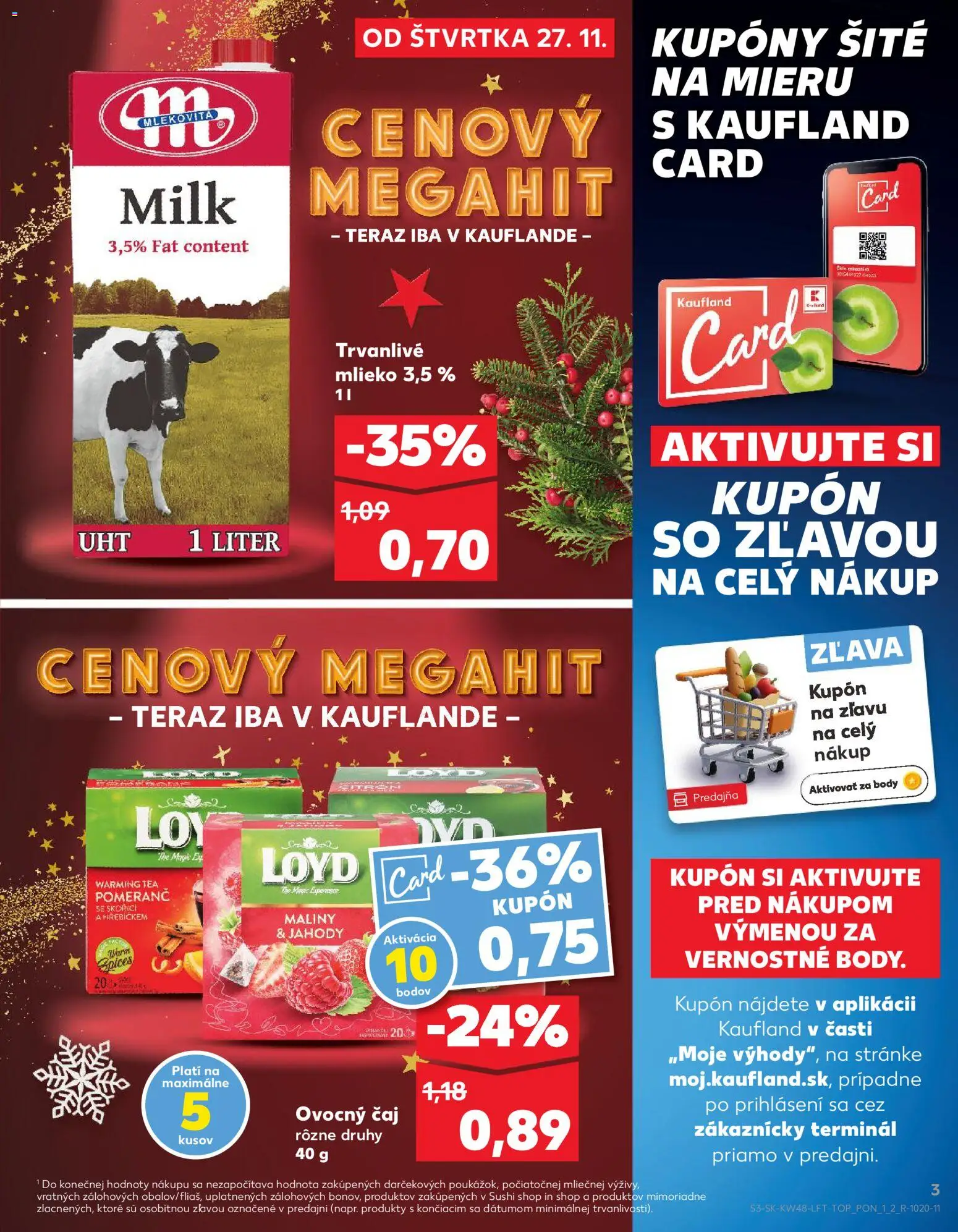 Nové Kaufland akcie – leták je platný od 27.11.2025 | Strana: 3 | Produkty: Mlieko, Jahody, Sushi, Maliny
