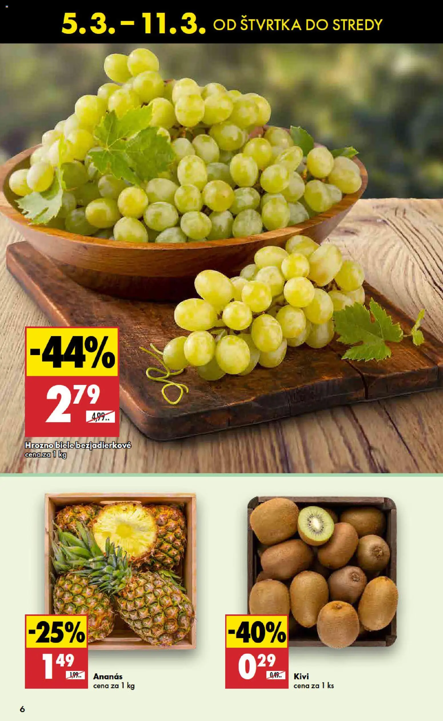 Nové Biedronka akcie – leták je platný od 05.03.2026 | Strana: 6 | Produkty: Ananás, Hrozno