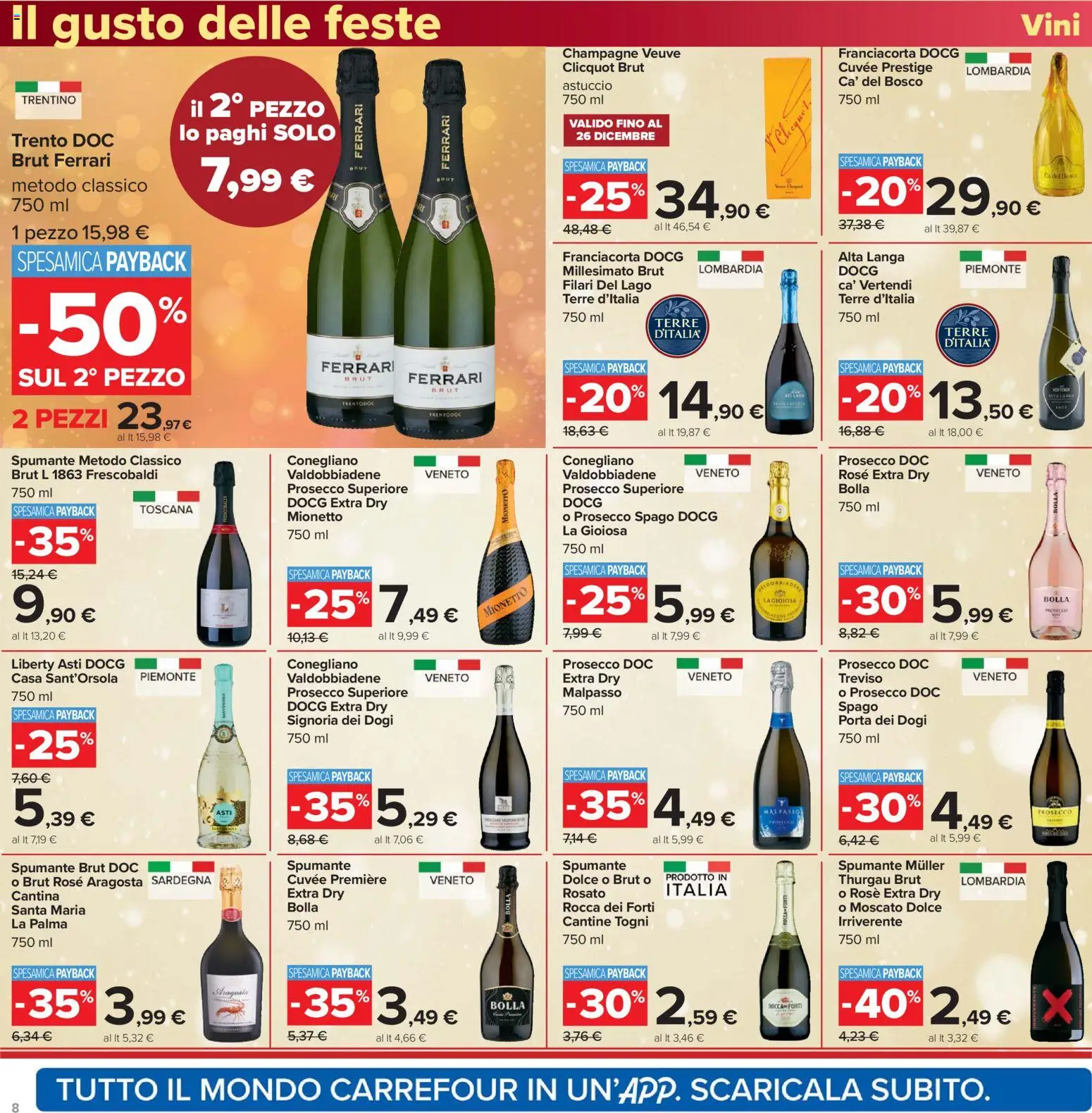 Volantino Carrefour del 16.12.2025 | Pagina: 8 | Prodotti: Prosecco, Spumante, Champagne, Astuccio
