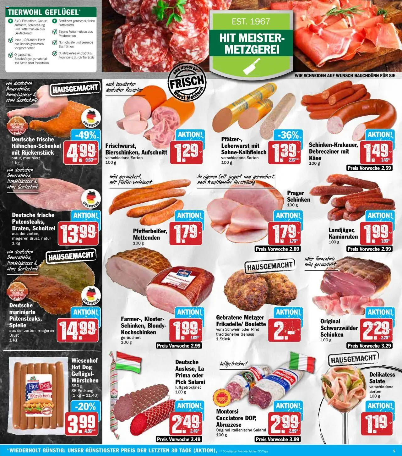 HIT - Bayern - gültig ab dem 11.08.2025 | Seite: 5 | Produkte: Hahnchenschenkel, Spieße, Salami, Saft