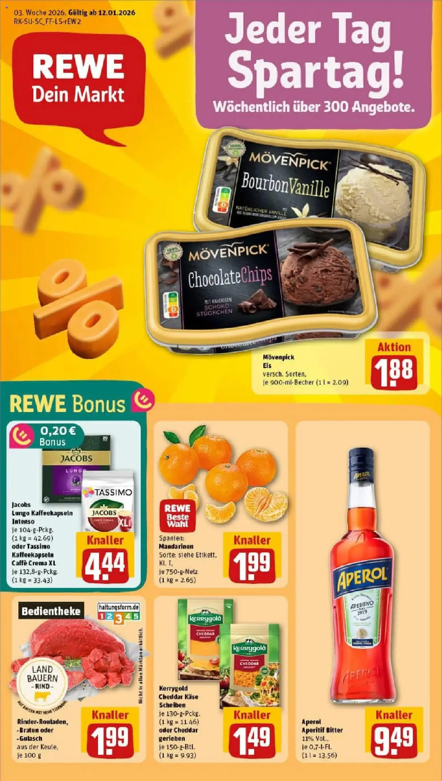 Rewe prospekt München / Neuhausen-Nymphenburg	 – gültig ab 11.01.2026 | Seite: 1 | Produkte: Mandarinen, Movenpick eis, Gulasch, Eis
