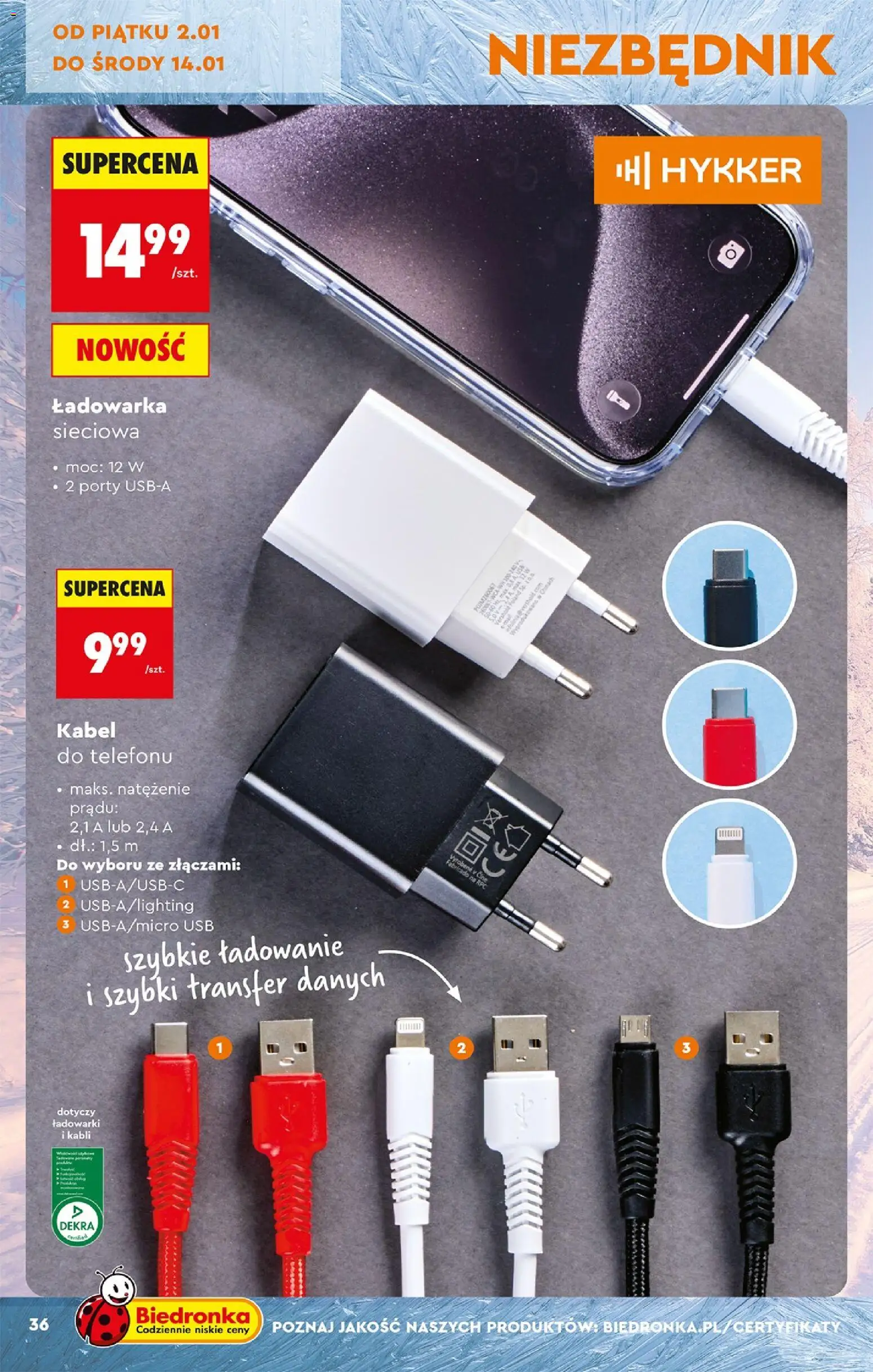 Biedronka gazetka - Hity i inspiracje od 29.12.2025 | Strona: 40 | Produkty: Kabel, Ładowarka, USB