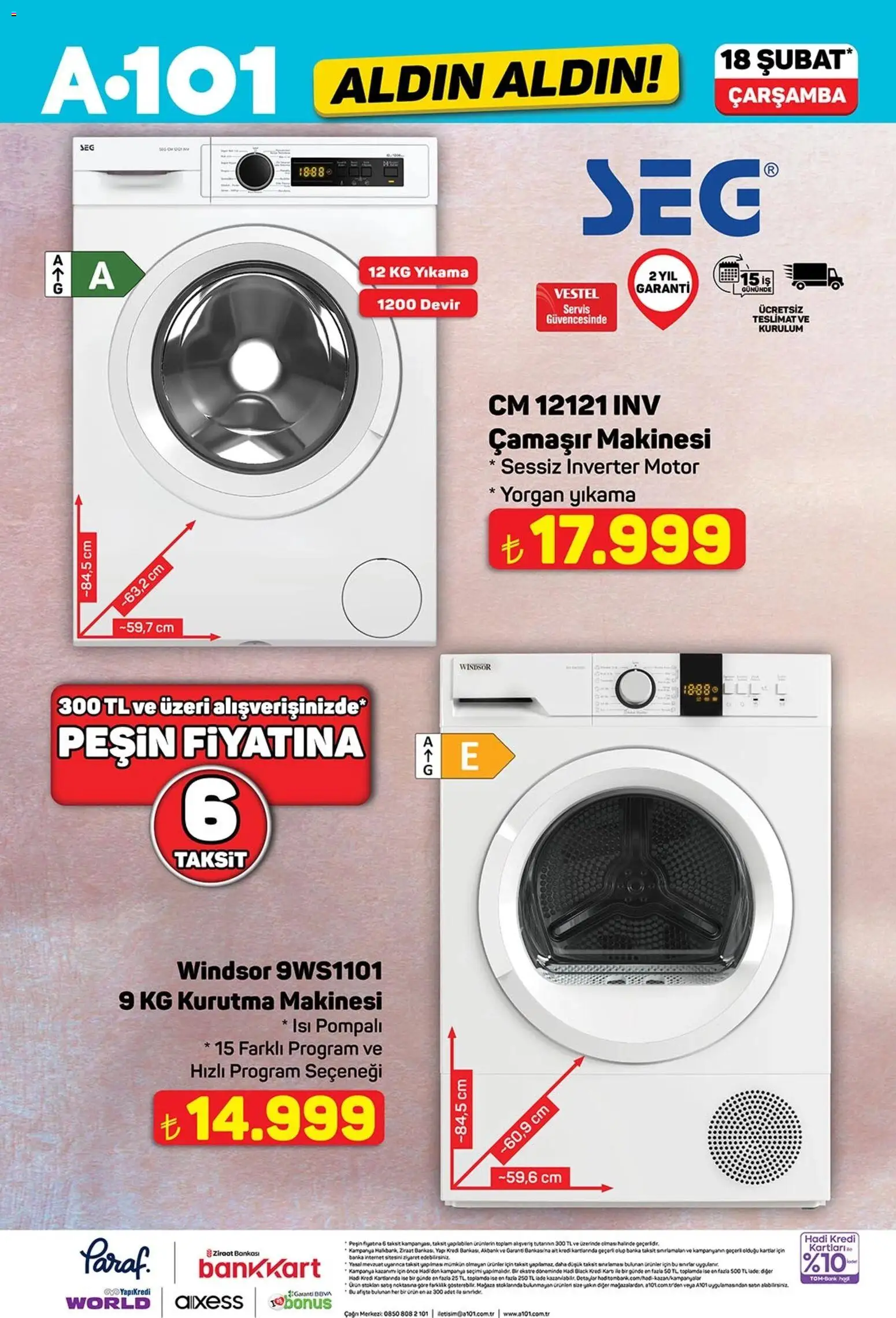 A101 Katalog Aldın Aldın - 18.02.2026 tarihinden itibaren geçerlidir | Sayfa: 4 | Ürünler: Kurutma makinesi, Yorgan, Çamaşır makinesi