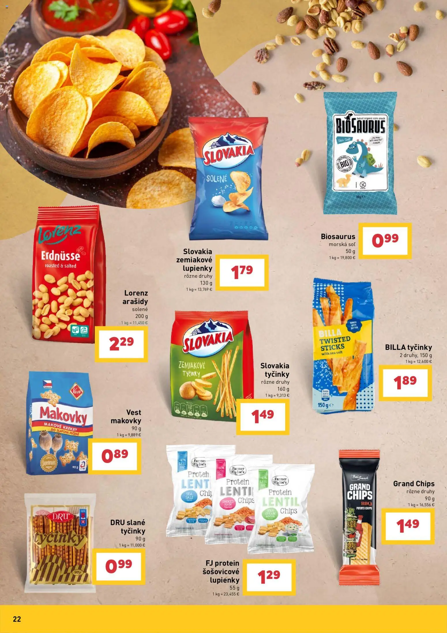 Nové Billa akcie – leták je platný od 29.04.2026 | Strana: 22 | Produkty: Protein, Soľ, Arašidy