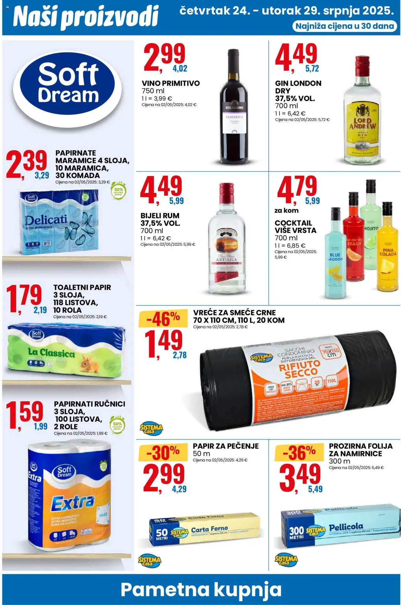 Eurospin katalog | vrijedi od 24.07.2025 | Stranica: 6 | Proizvodi: Vreće za smeće, Toaletni papir, Papir za pečenje, Rum
