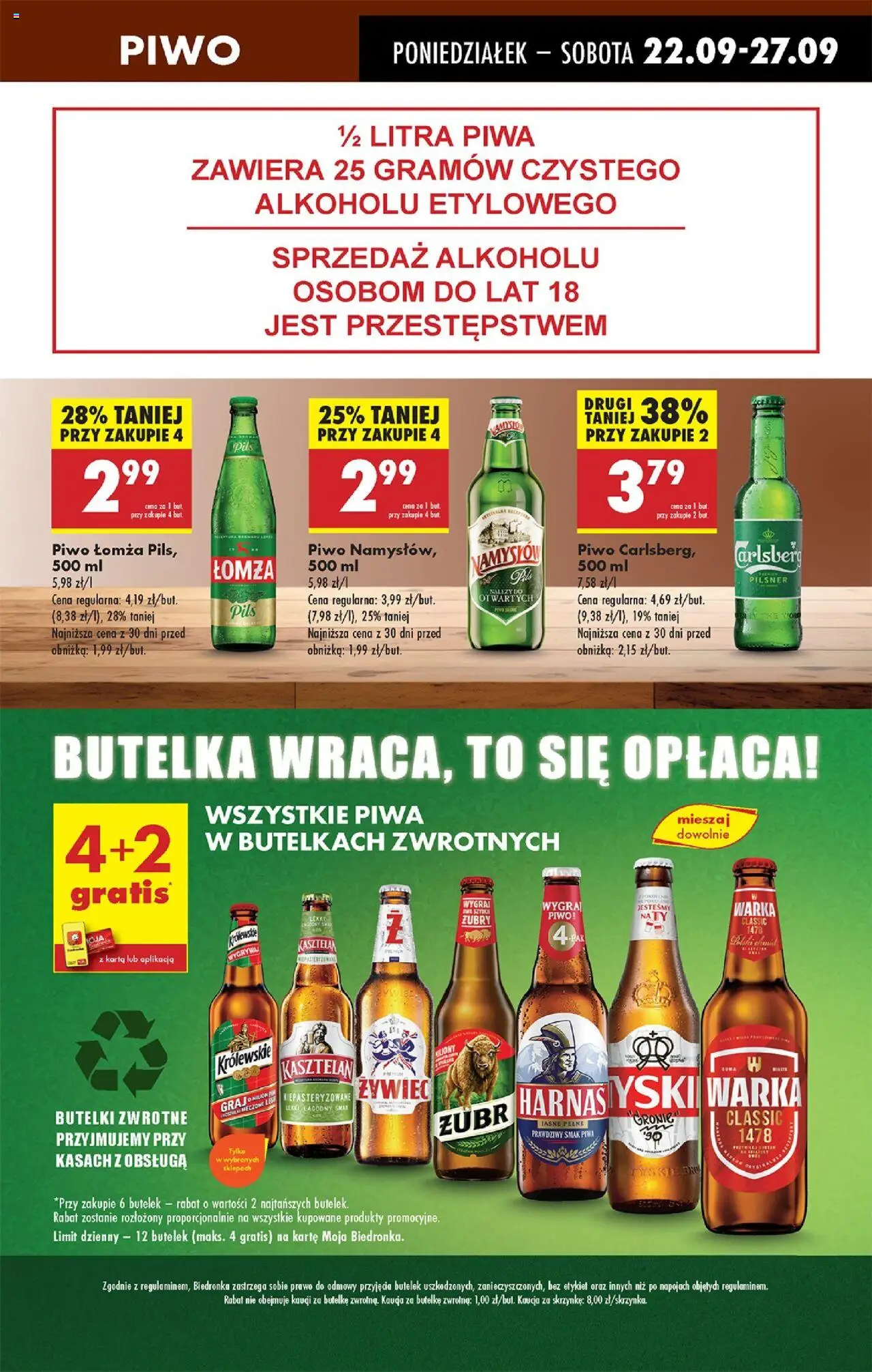 Biedronka gazetka od 22.09.2025 | Strona: 49 | Produkty: Piwo żubr, Warka, Tyskie, Piwo