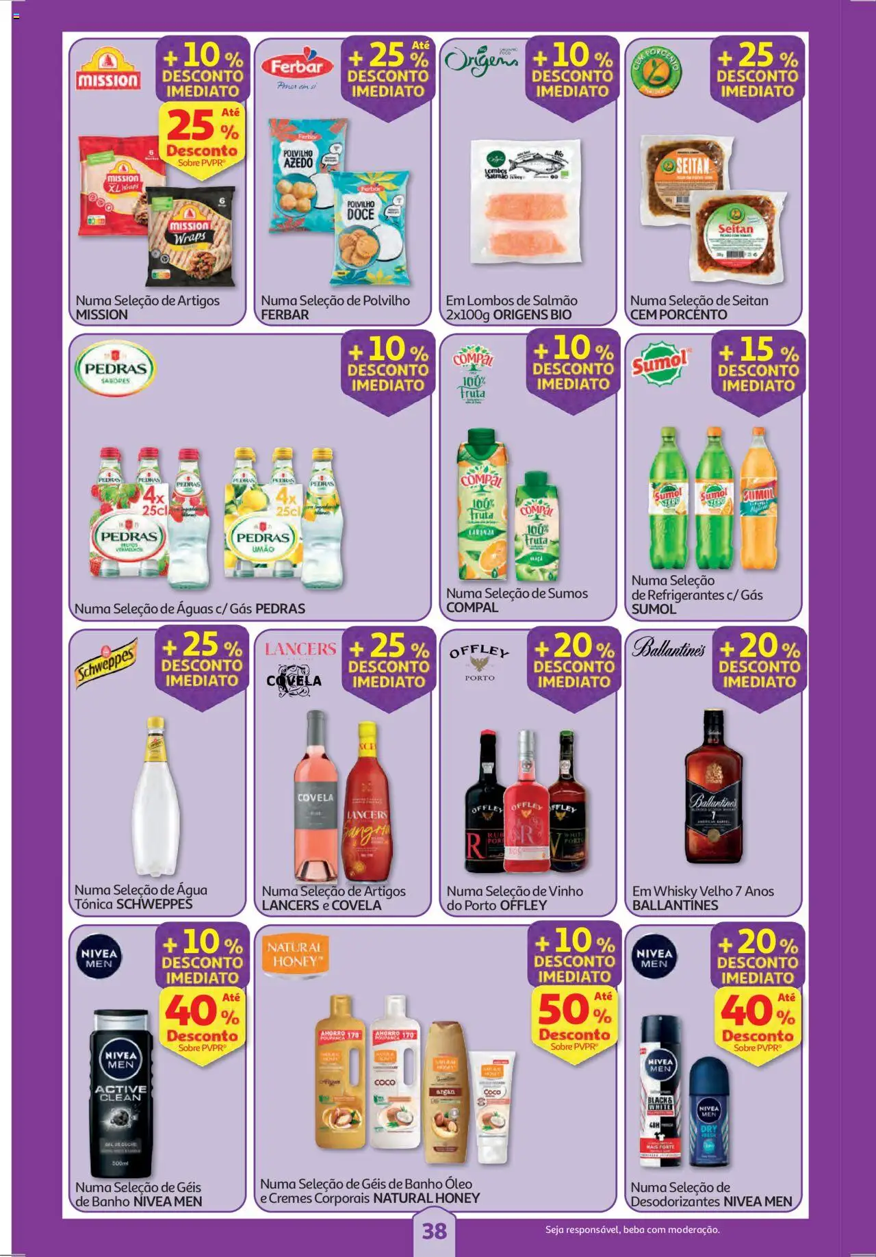 Auchan folheto │ válido de 18.09.2025 | Página: 38 | Produtos: Agua, Whisky, Salmão, Vinho