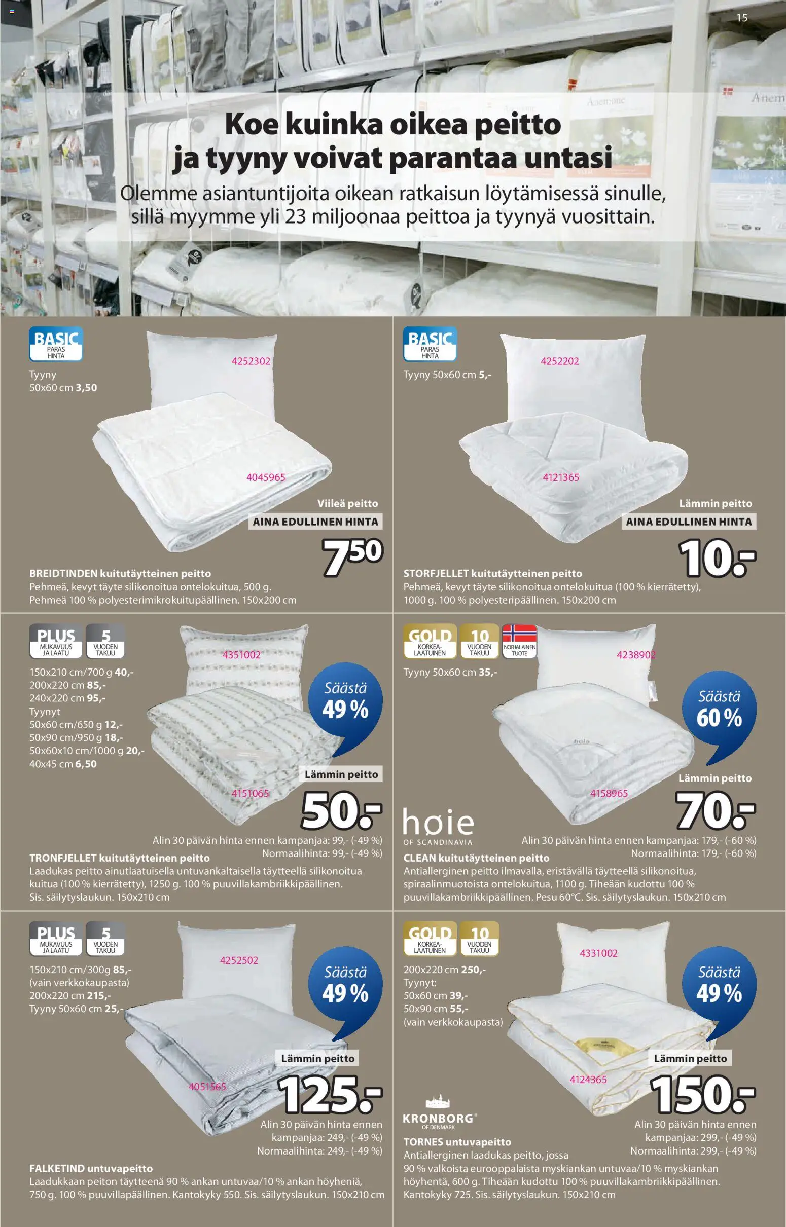 JYSK tarjoukset – voimassa 12.03.2026 alkaen | Sivu: 15 | Tuotteet: Tyynyt, Tyyny, Peitto