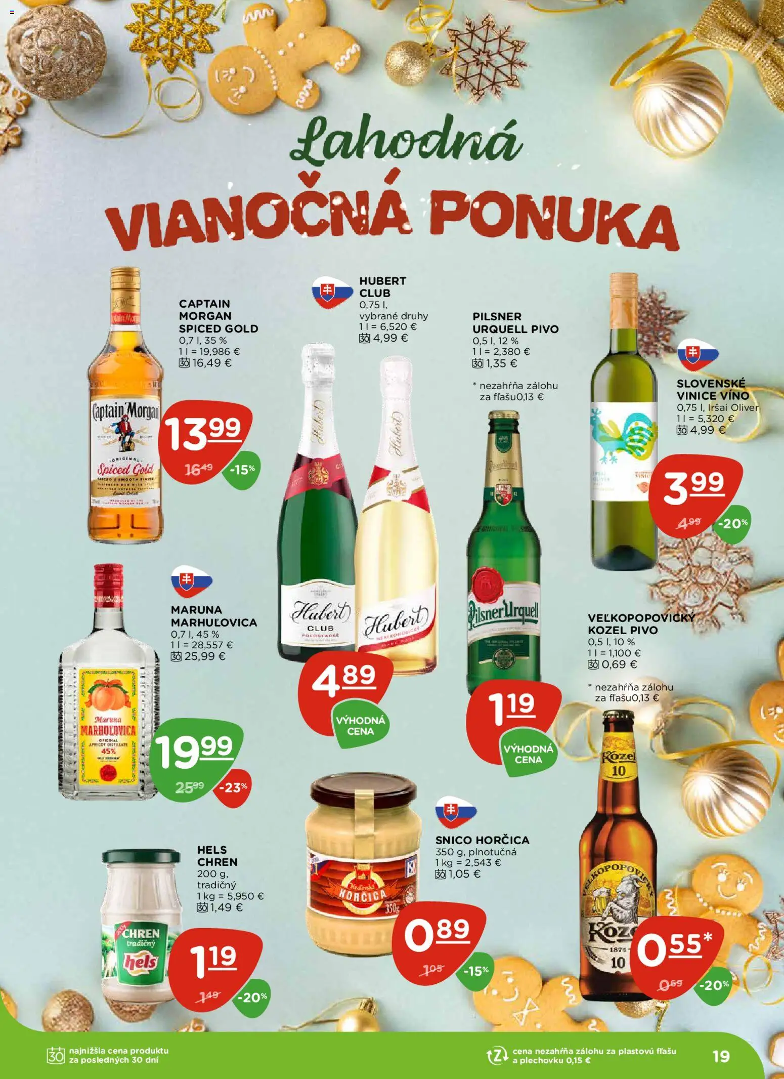Nové Terno akcie – leták je platný od 11.12.2025 | Strana: 19 | Produkty: Pilsner Urquell, Chren, Víno, Captain Morgan