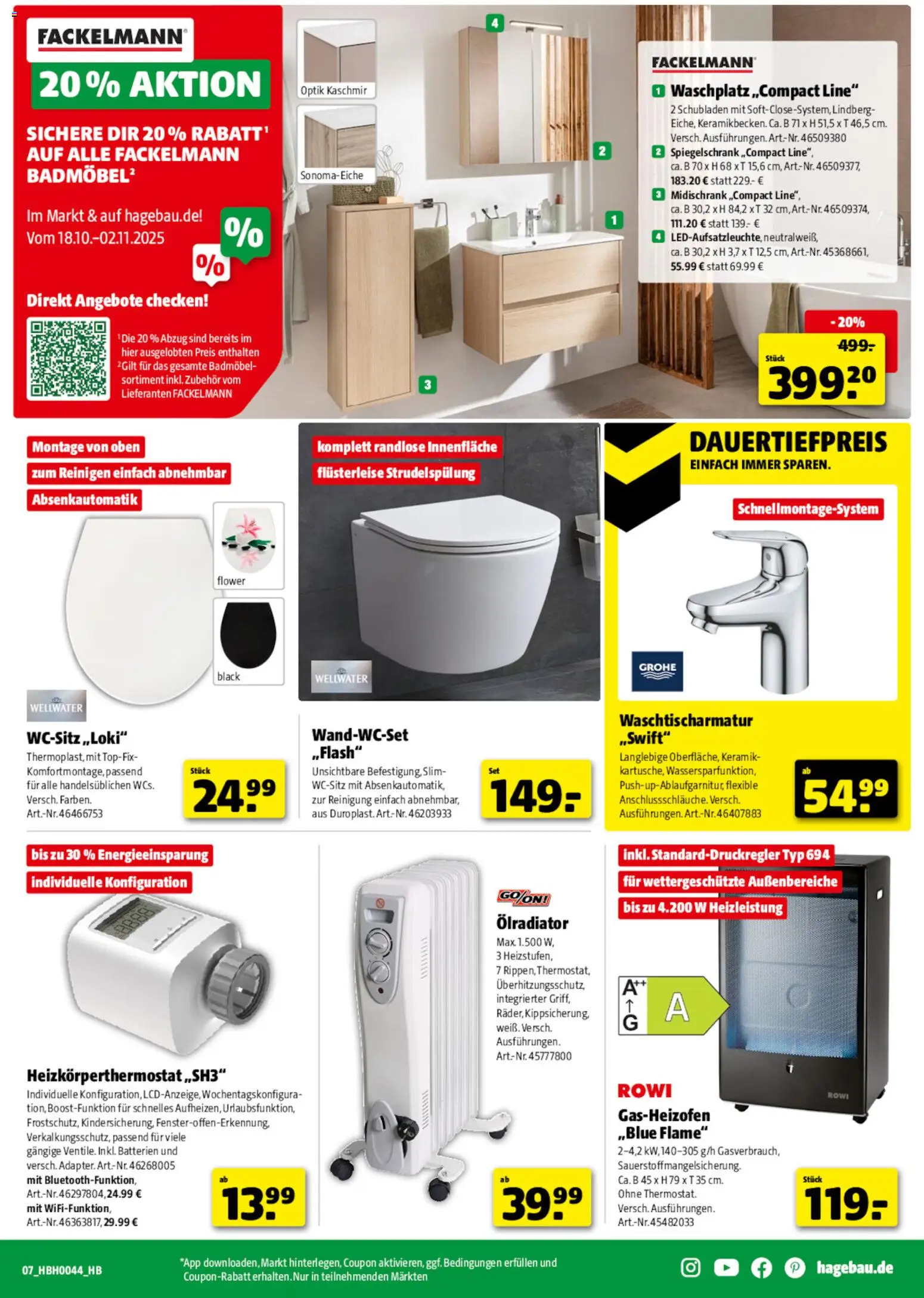 Hagebau Prospekt 	 – gültig ab 25.10.2025 | Seite: 7 | Produkte: Batterien, Spiegelschrank, Midischrank