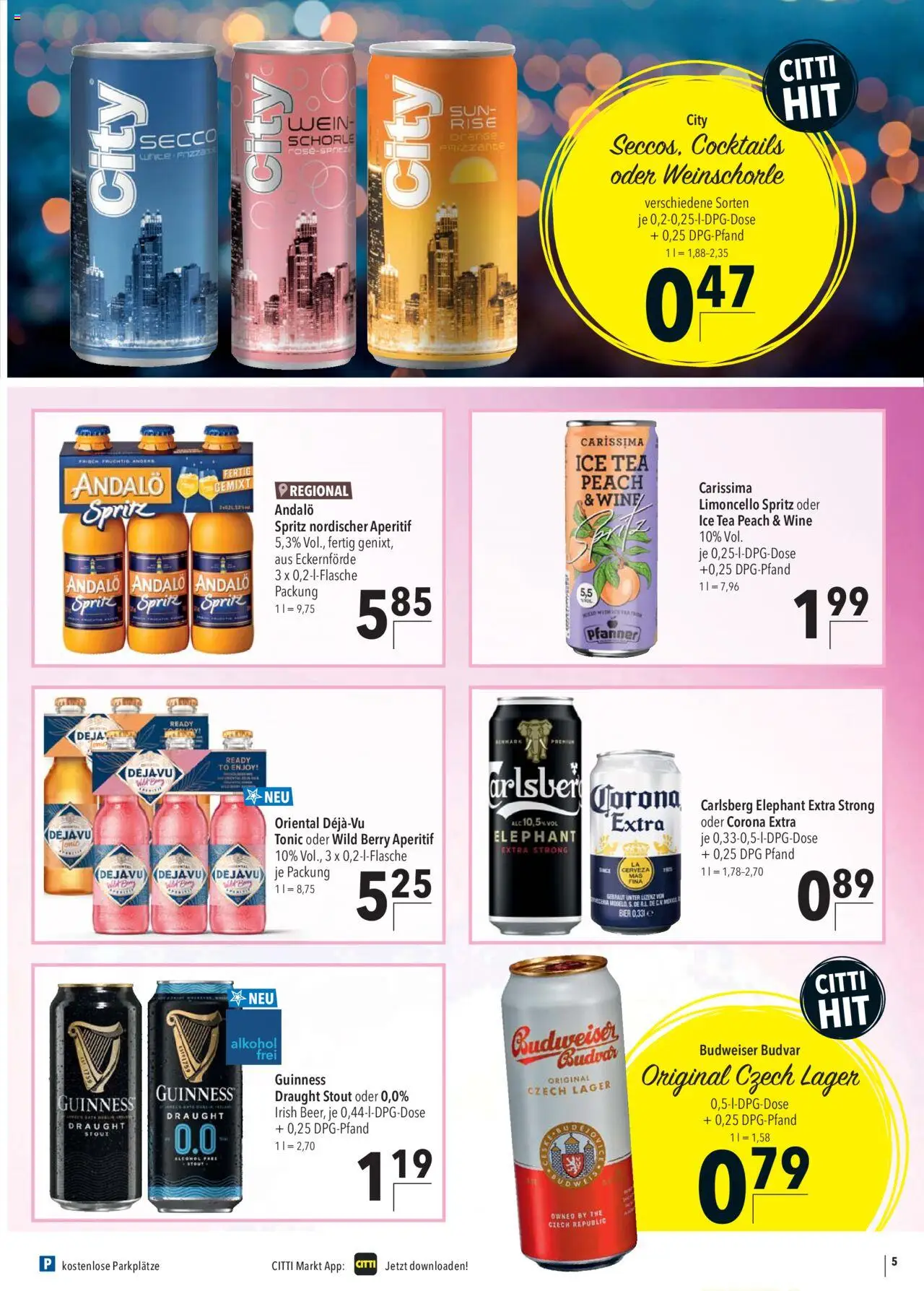 CITTI Markt - Kioskwerbung - gültig ab dem 13.08.2025 | Seite: 5 | Produkte: Sprite, Weinschorle, Budweiser, Wein