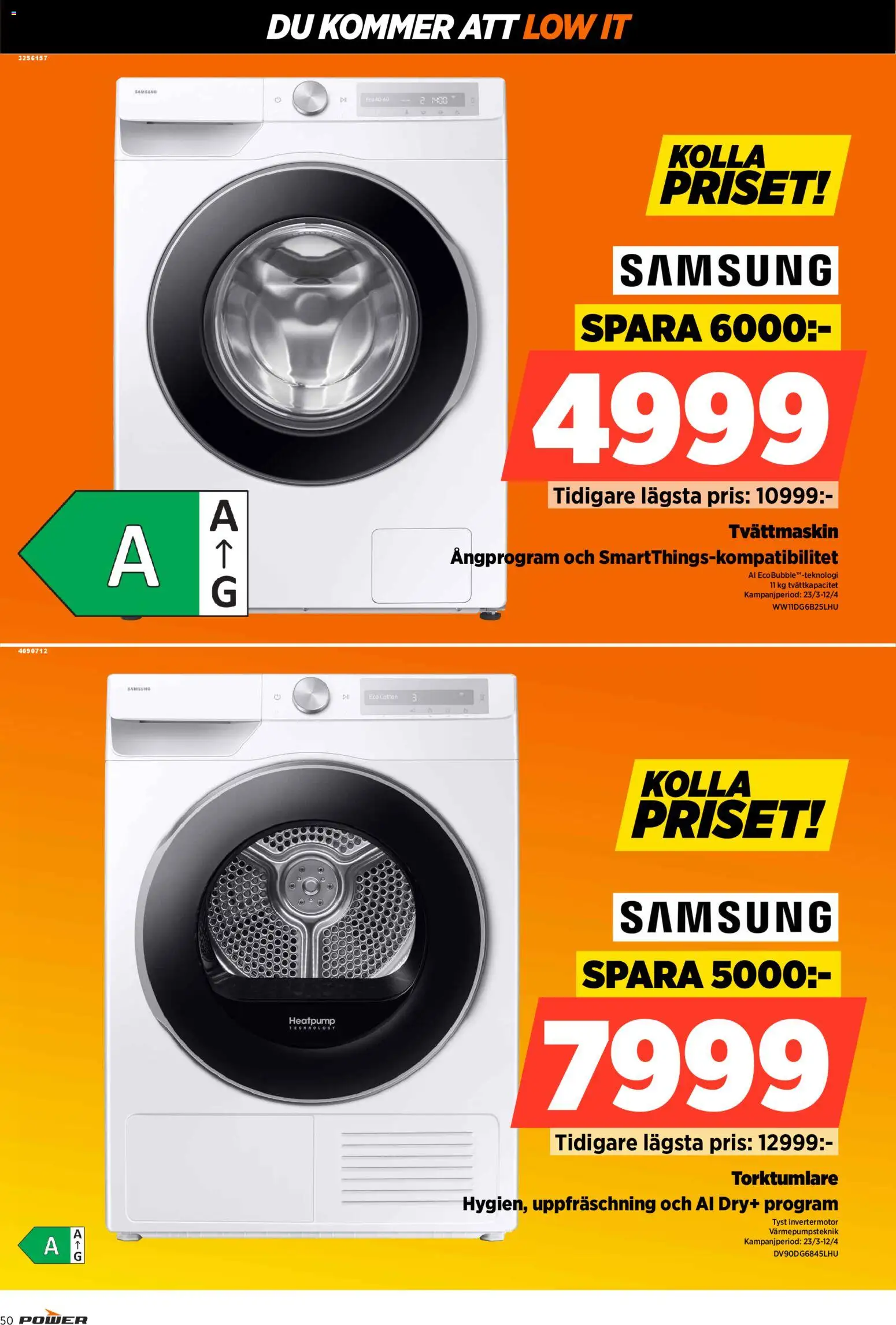 Power reklamblad aktuell från 30.03.2026 | Sida: 50 | Produkter: Tvättmaskin, Torktumlare