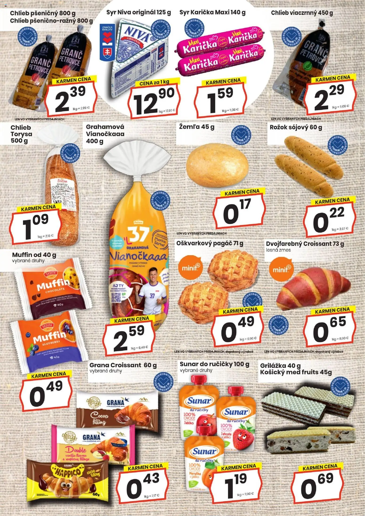 Nové KARMEN CBA akcie – leták je platný od 19.03.2026 | Strana: 7 | Produkty: Chlieb, Rožok, Croissant, Med