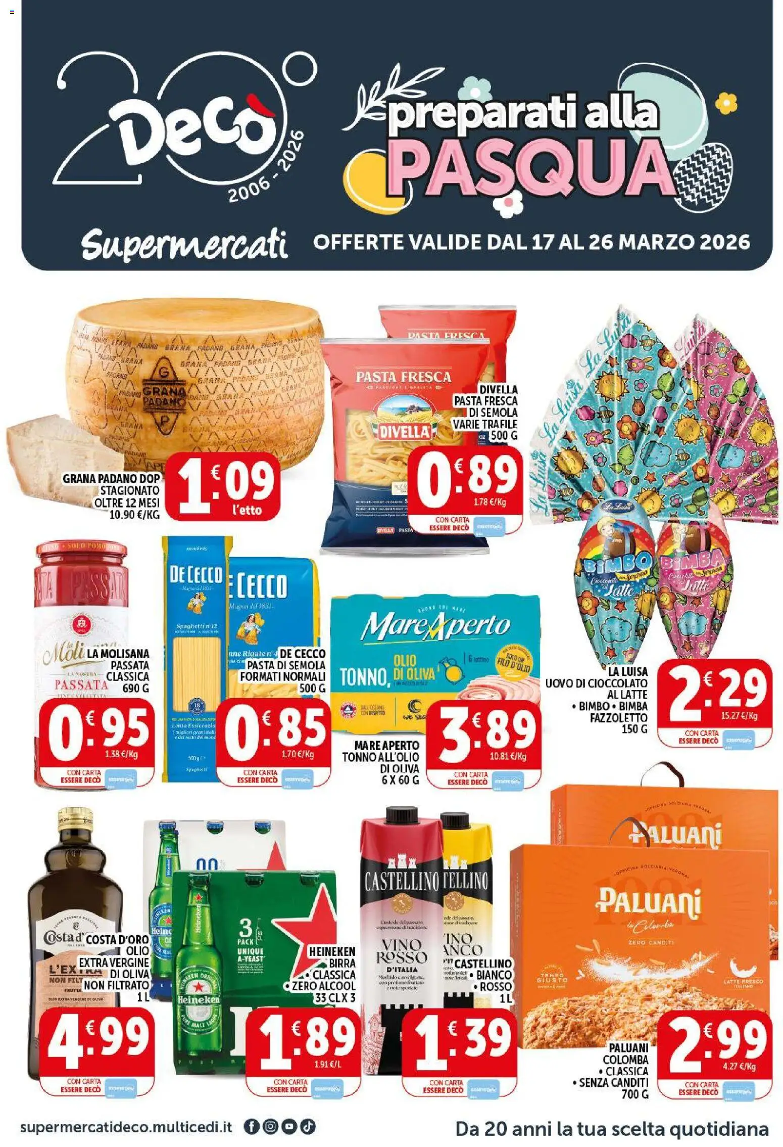 Volantino Decò del 17.03.2026 | Pagina: 1 | Prodotti: Latte, Pasta, Tonno, Grana Padano