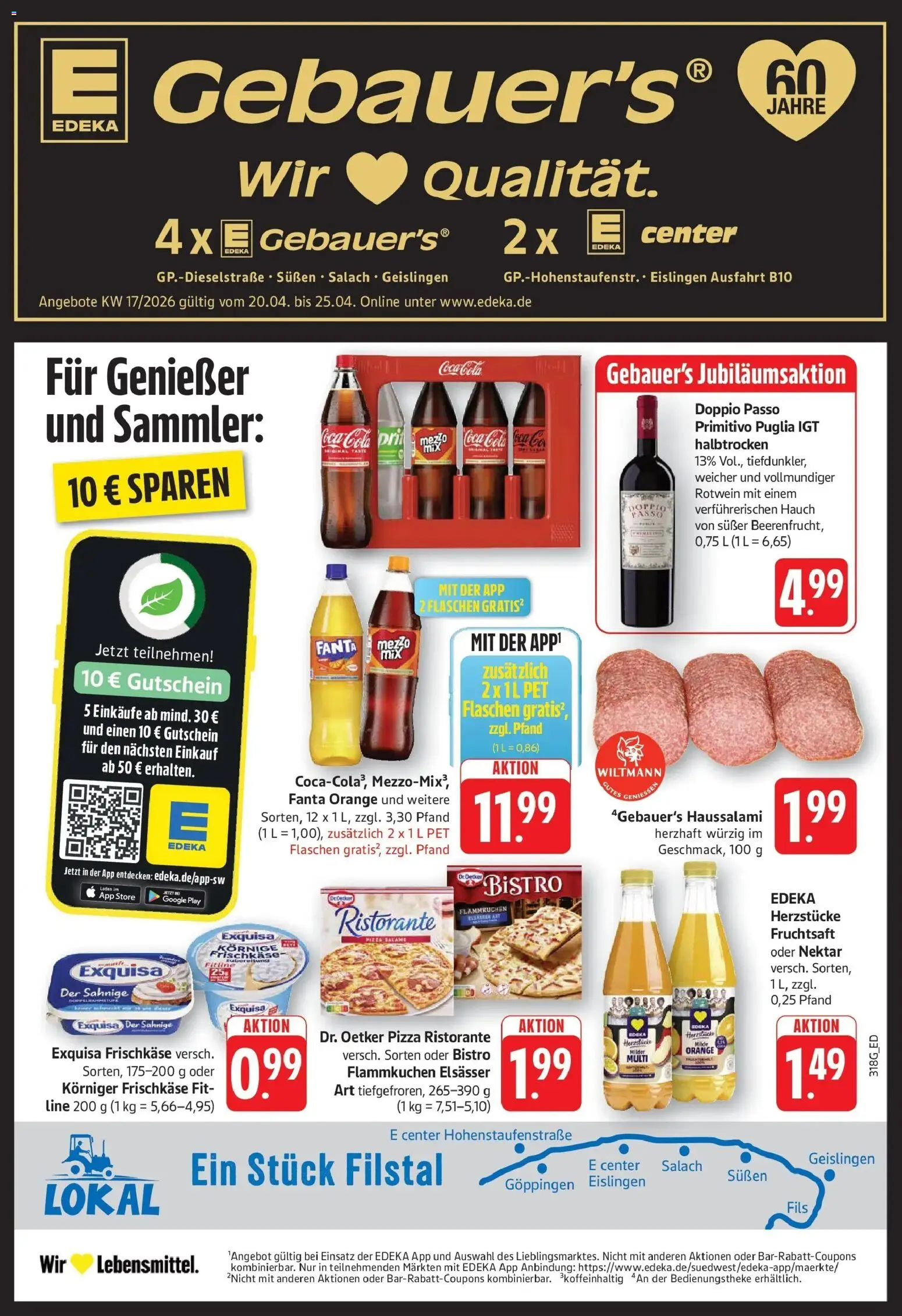Edeka prospekt Geislingen	 – gültig ab 20.04.2026 | Seite: 1 | Produkte: Coca cola, Cola, Doppio passo primitivo, Salami