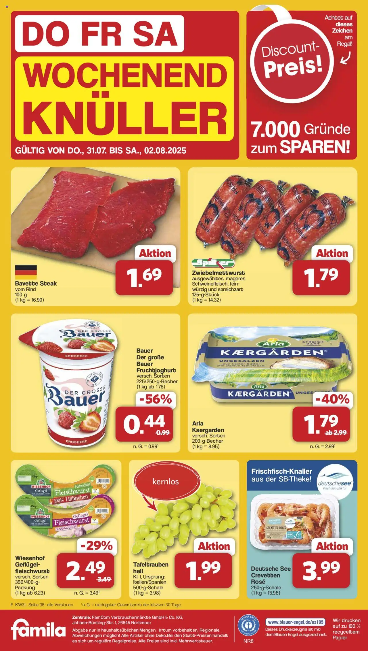 Famila Nordwest Prospekt 	 - gültig ab dem 28.07.2025 | Seite: 43 | Produkte: Butter, Regal, Fruchtjoghurt, Steak