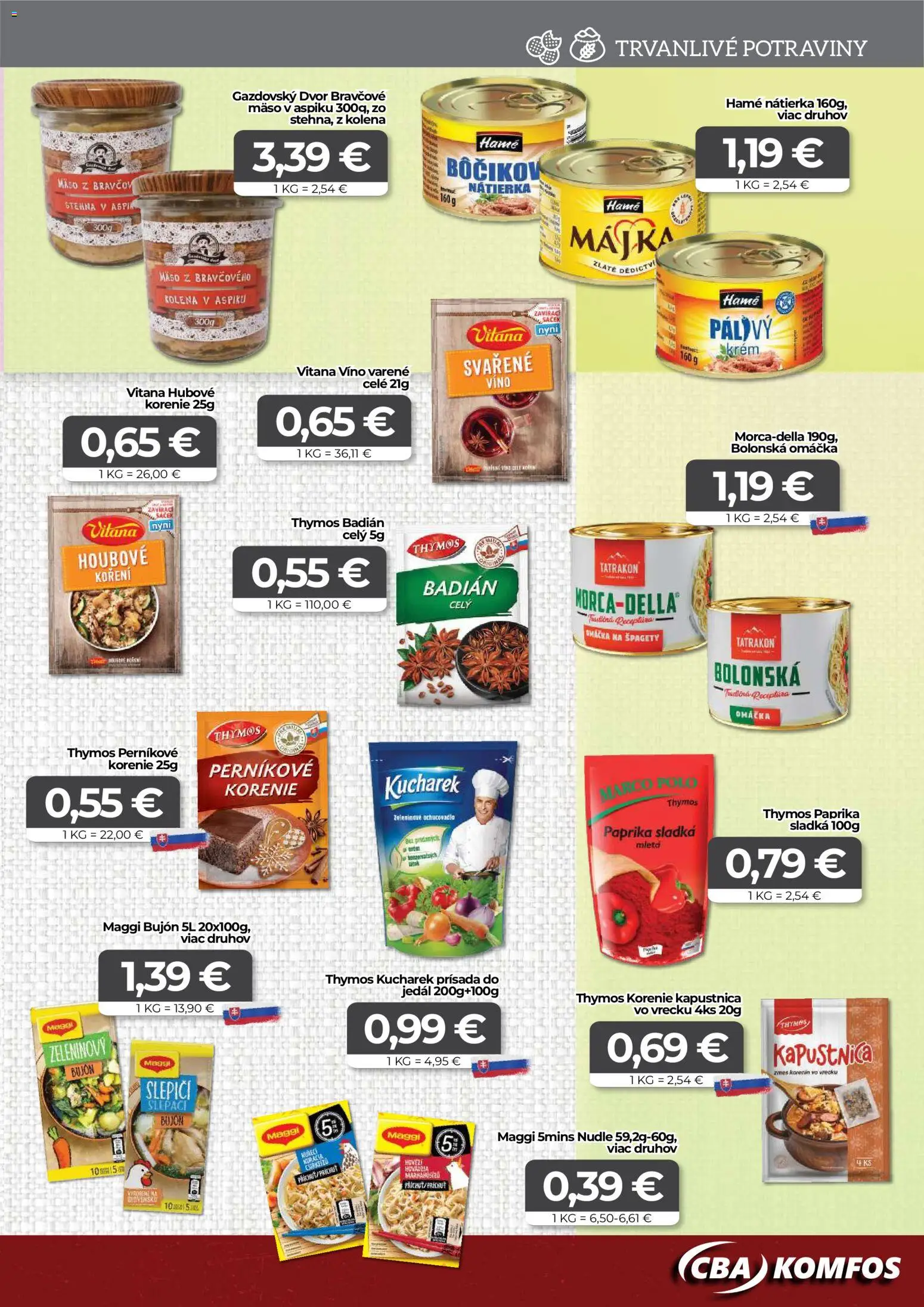 Nové CBA Komfos akcie – leták je platný od 12.12.2025 | Strana: 7 | Produkty: Paprika, Bujón, Bravčové mäso, Korenie