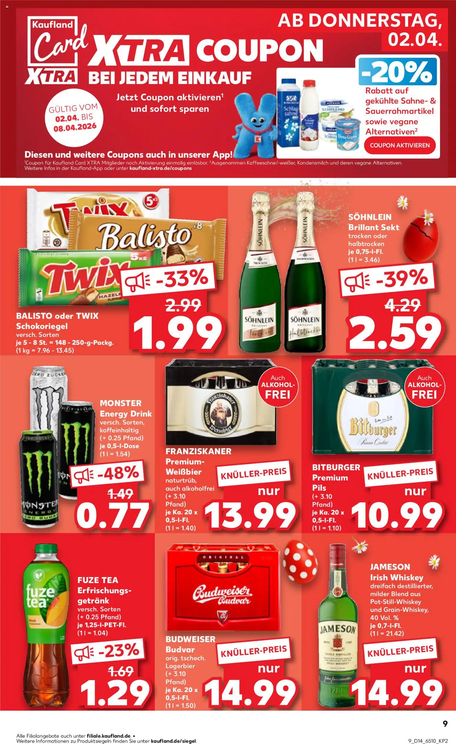 Kaufland Prospekt Köln	 – gültig ab 02.04.2026 | Seite: 9 | Produkte: Bitburger, Weißbier, Twix, Monster