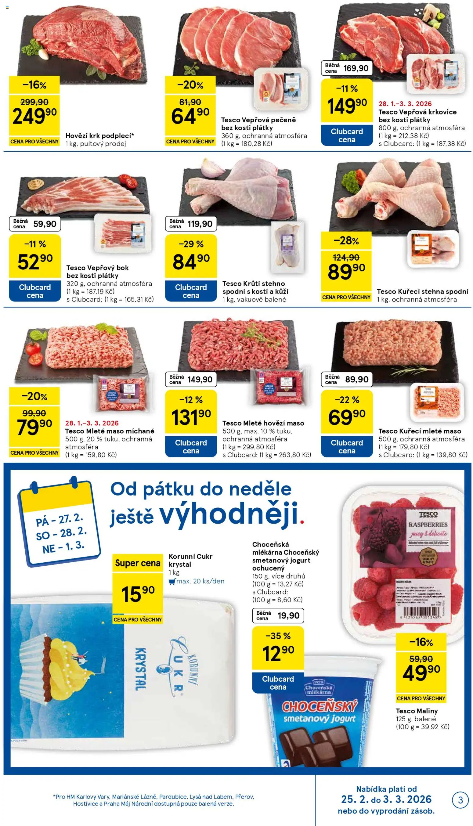 Tesco leták - Hypermarket od 25.02.2026 | Strana: 3 | Produkty: Vepřová pečeně, Mleté maso, Cukr krystal, Vepřová krkovice