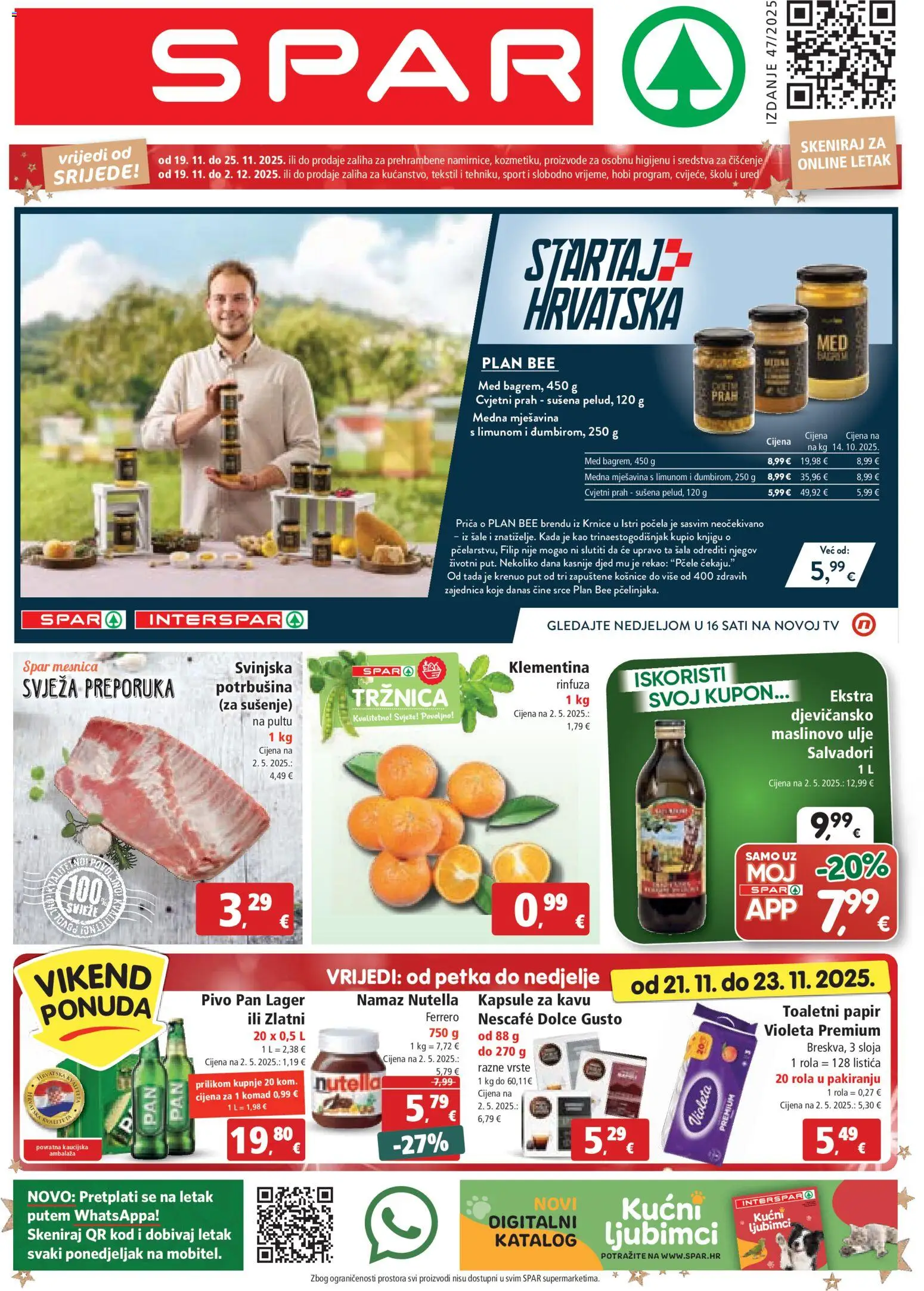 Spar katalog | vrijedi od 19.11.2025 | Stranica: 1 | Proizvodi: Med, Dolce Gusto, Sredstva za čiščenje, Pan
