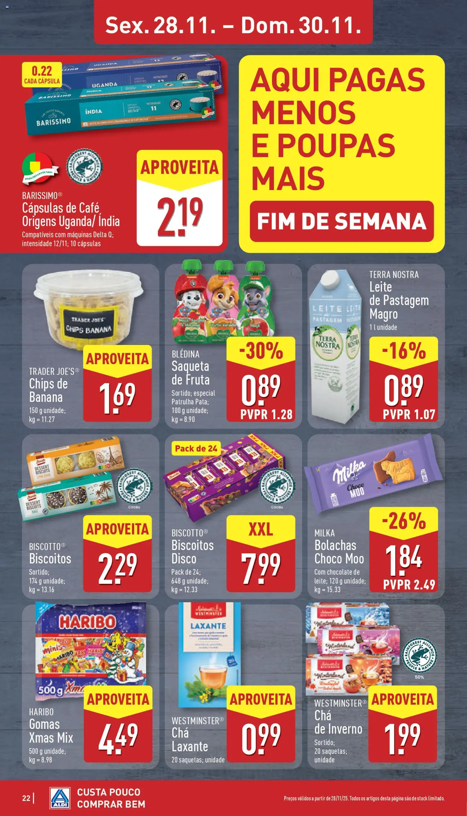 Aldi folheto │ válido de 24.11.2025 | Página: 22 | Produtos: Banana, Bolachas, Chocolate, Gomas