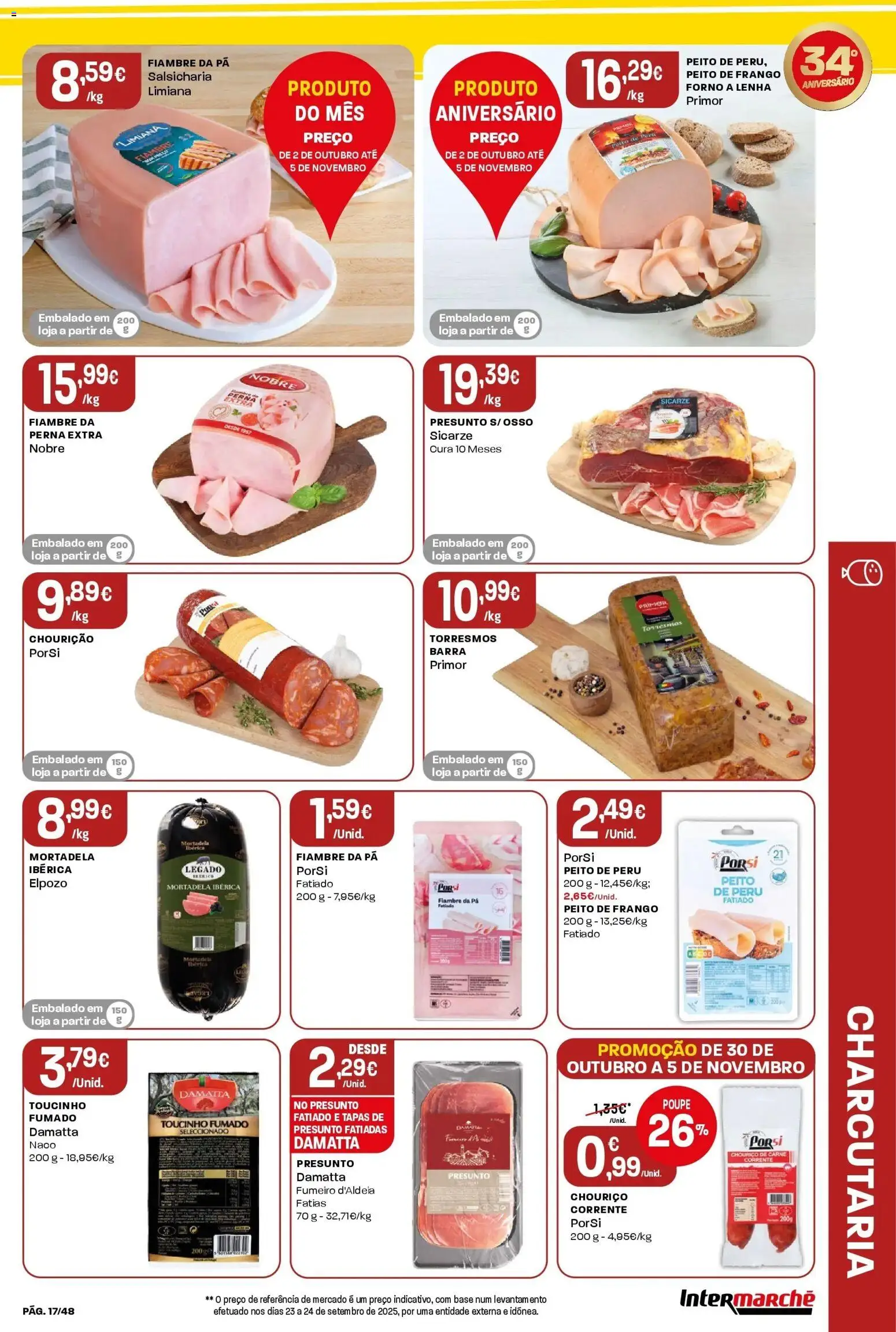 Intermarché - Aniversário à la poupança! » de 30/10/2025 - 05/11/2025 | Página: 17 | Produtos: Peito de frango, Peru, Chouriço, Pá