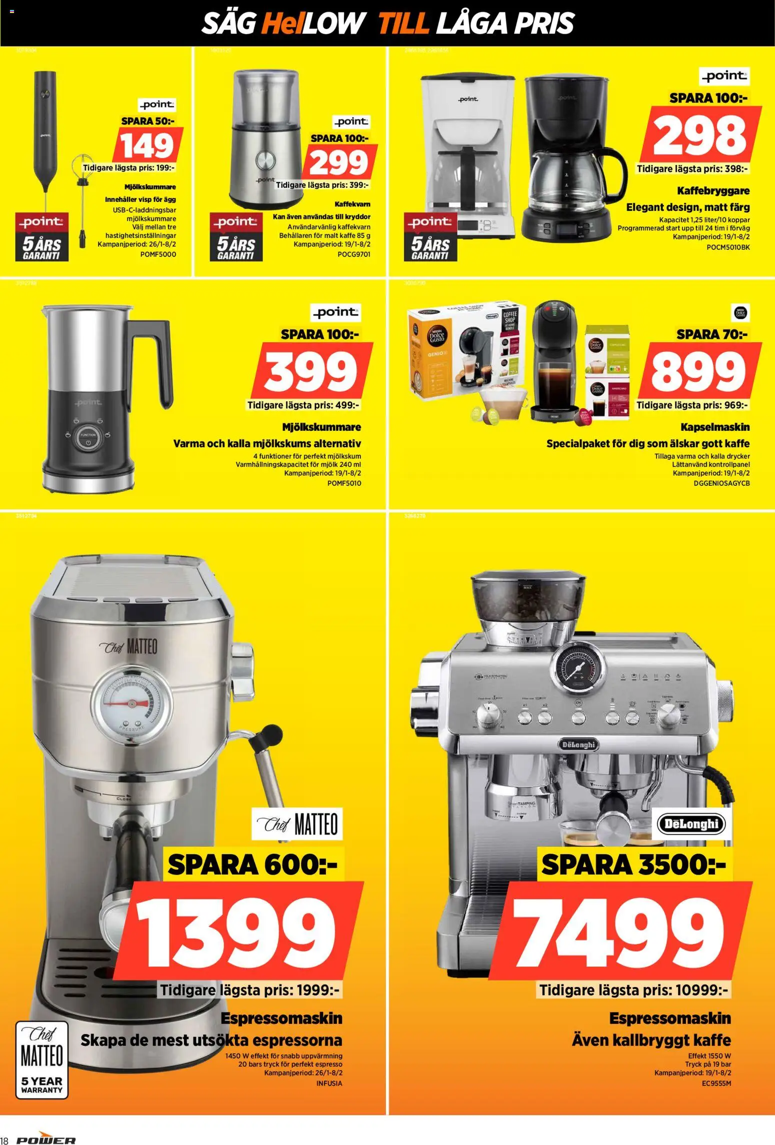 Power reklamblad aktuell från 02.02.2026 | Sida: 18 | Produkter: Såg, Mjölk, Ägg, Kapselmaskin