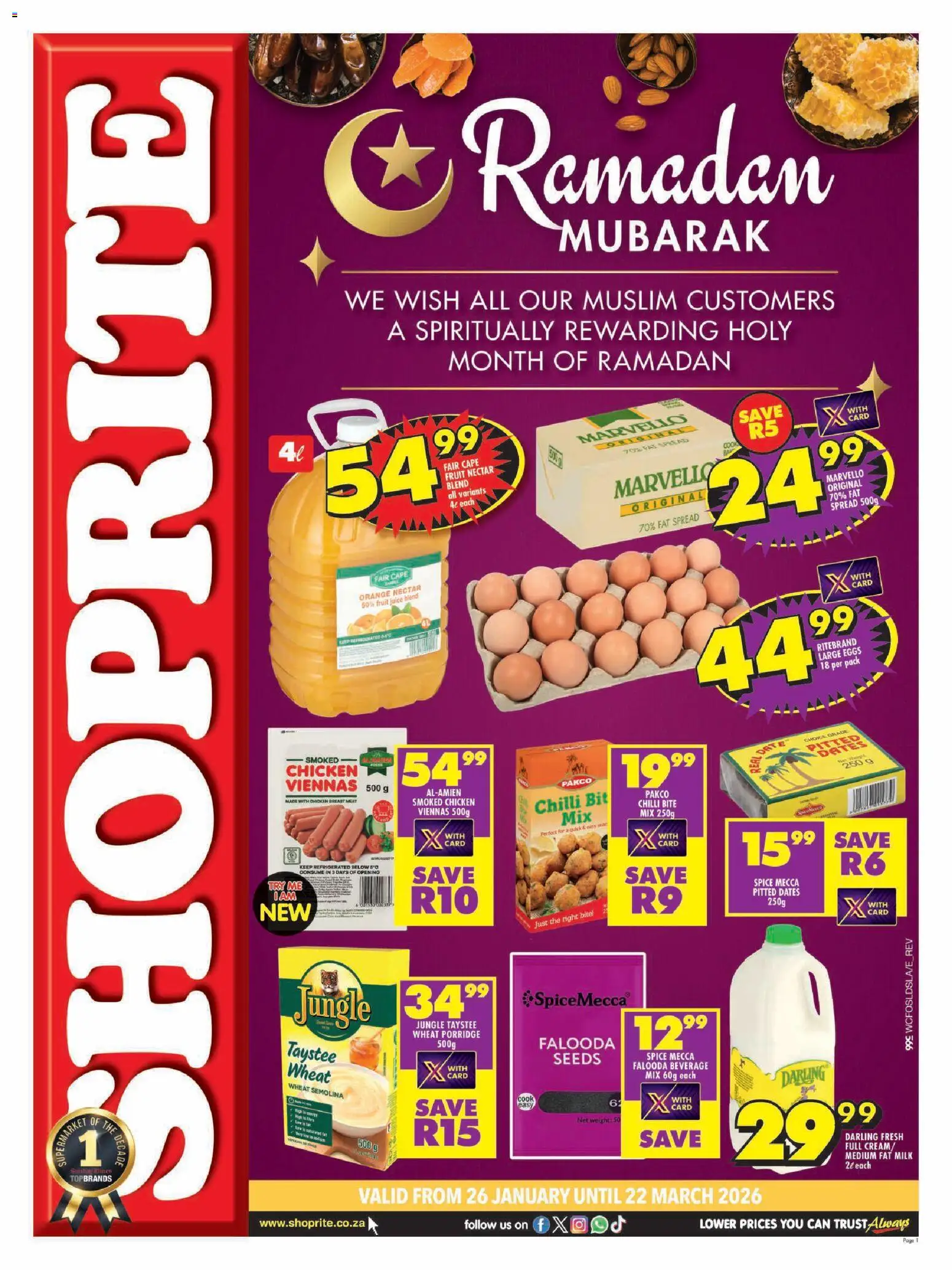 New Shoprite catalogue – valid from 26.01.2026 | Page: 1 | Products: Milk, Eggs, Juice, Chicken