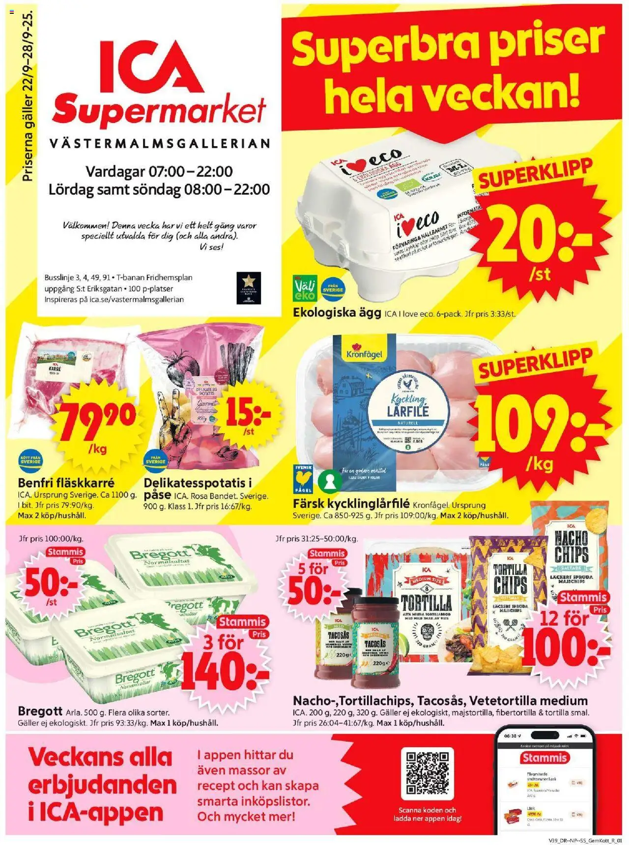 ICA Supermarket reklamblad aktuell från 22.09.2025 | Sida: 1 | Produkter: Chips, Bregott, Fanta, Ägg
