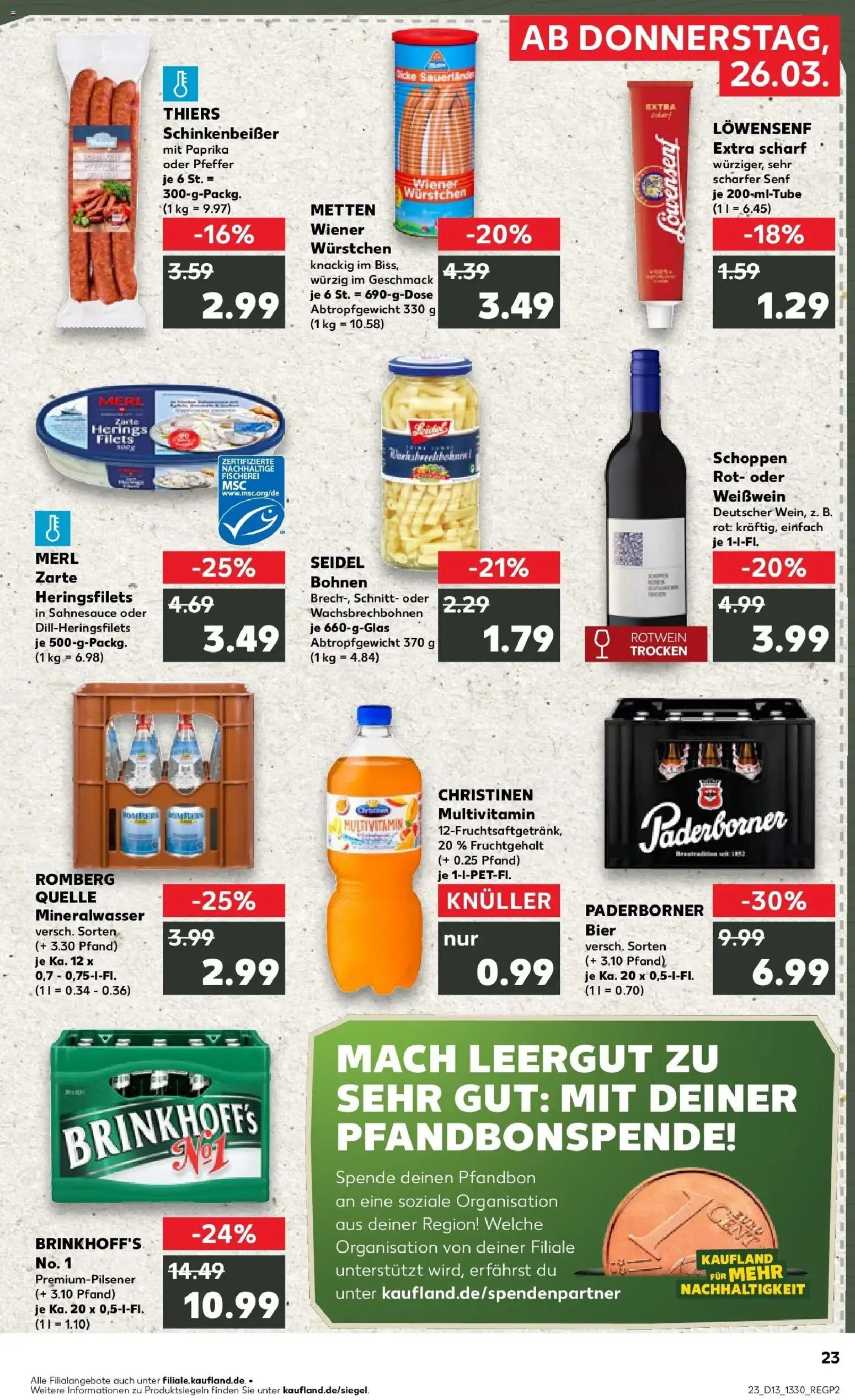 Kaufland Prospekt Kamen	 – gültig ab 26.03.2026 | Seite: 23 | Produkte: Bier, Weißwein, Rotwein, Pfeffer