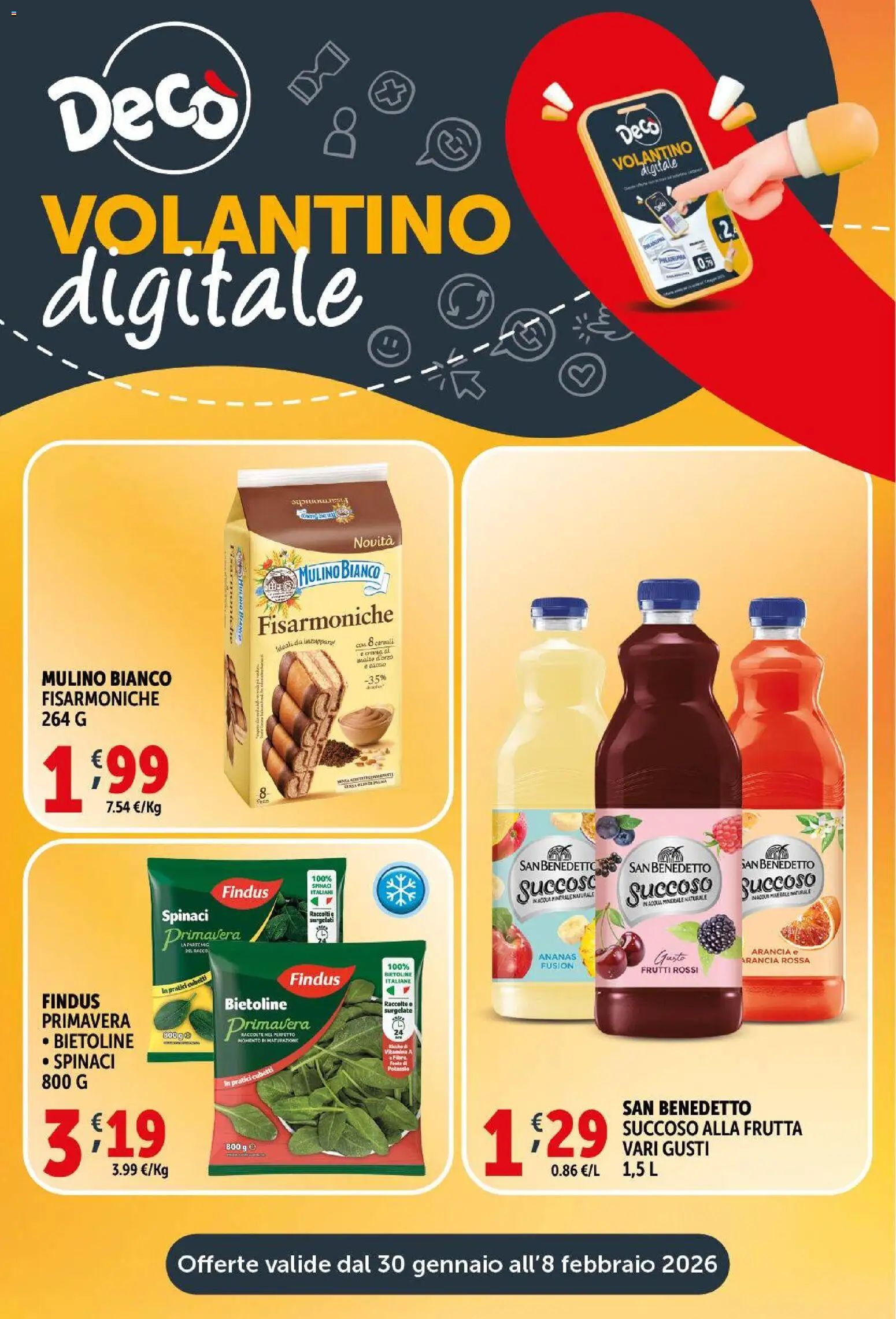 Volantino Decò del 03.02.2026 | Pagina: 21 | Prodotti: Frutta, Ananas, Spinaci, Arancia